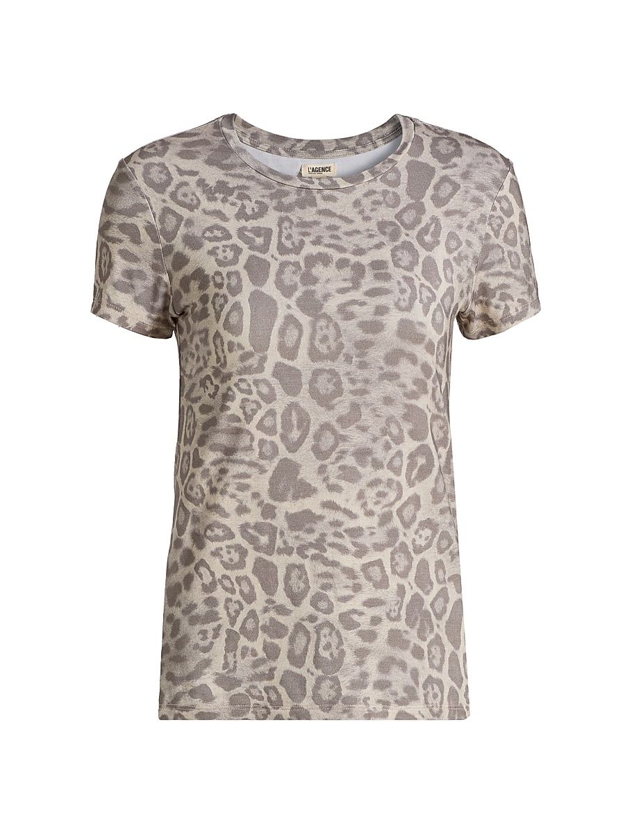 Women's Ressi Leopard Print Crewneck T-Shirt - Grey Multi - Size Large