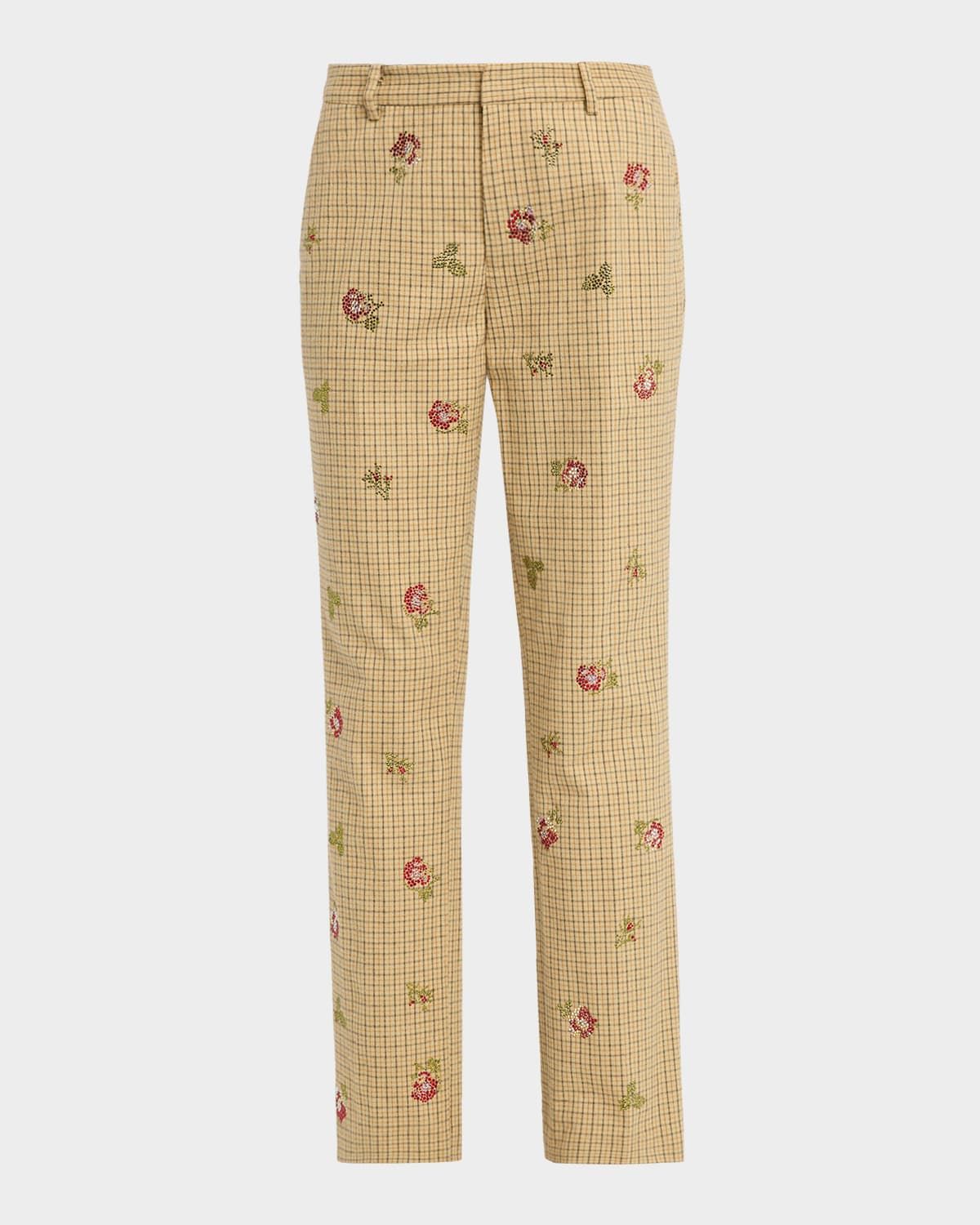 Florecita Embellished Straight-Leg Wool Chino Pants