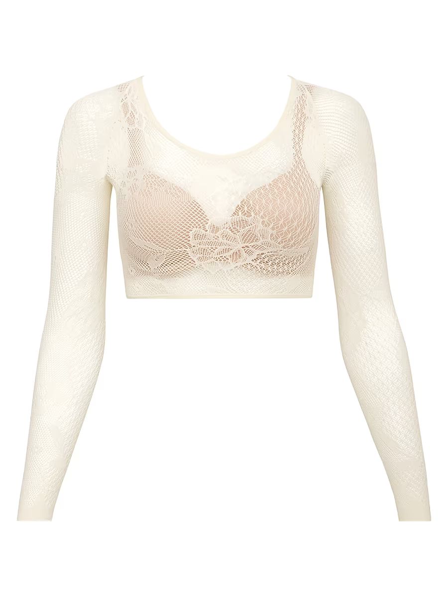 Women's Embroidered Lace Arm Tights - Soft White - Size Medium