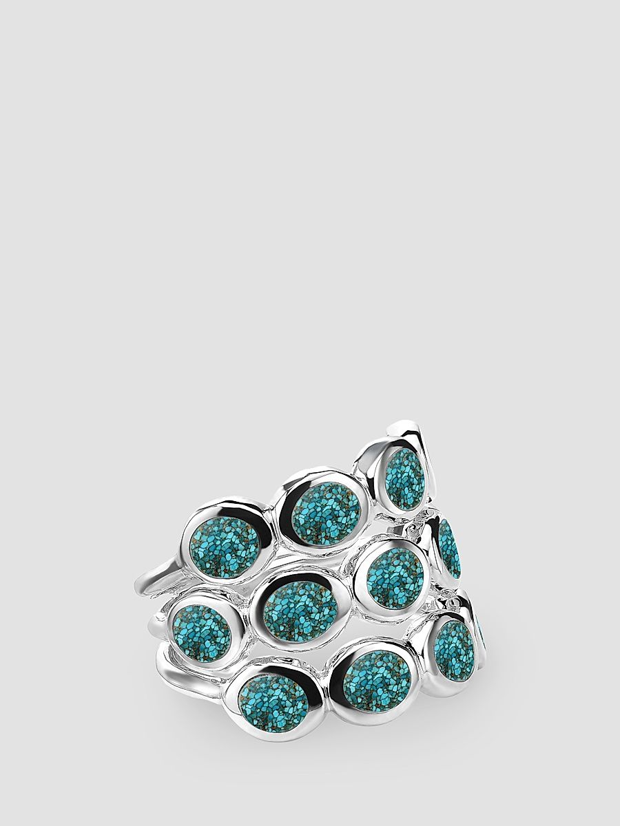 Women's Polished Rock Candy All-Around Tiny Ovals Sterling Silver, Bronze & Turquoise Ring - Silver - Size 7