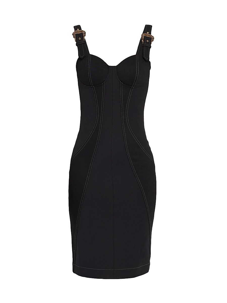 Women's Denim Buckle-Strap Knee-Length Dress - Black - Size 12