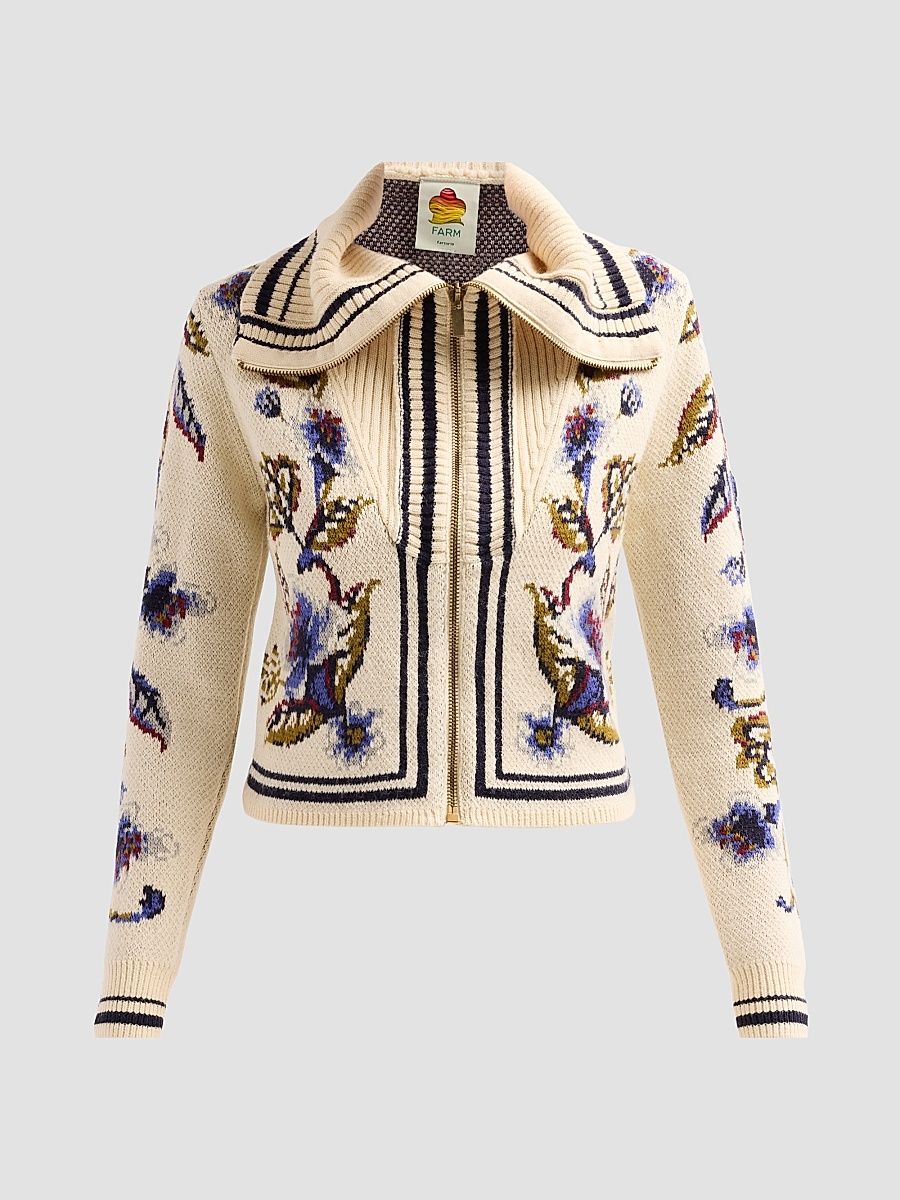 Farm Rio Women's Golden Nature Knit Cardigan - Off White - Size XL