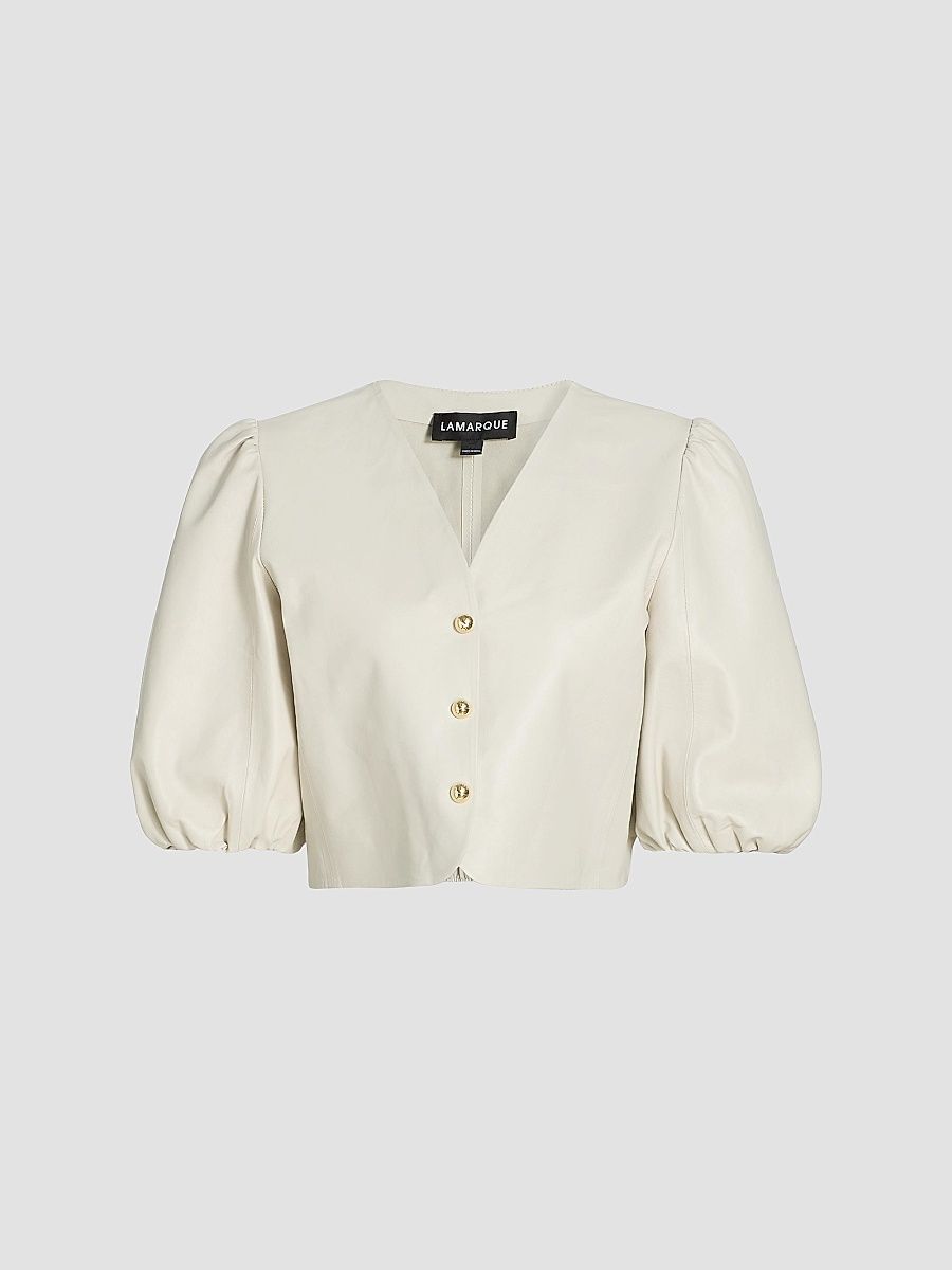Lamarque Women's Franka Leather Balloon-Sleeve Blouse - Whisper White - Size XS