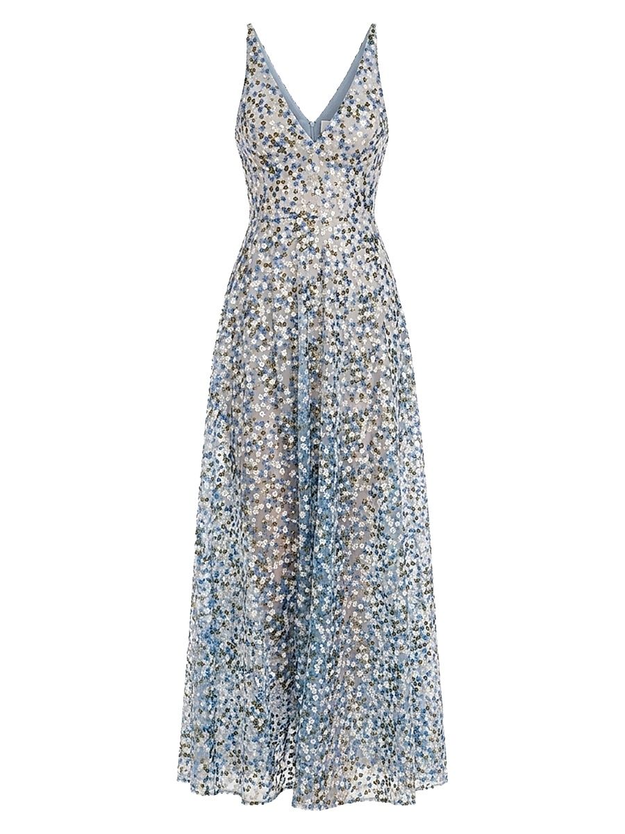 Women's Ariyah Sequined Floral Maxi Dress - Mineral Blue - Size XXL
