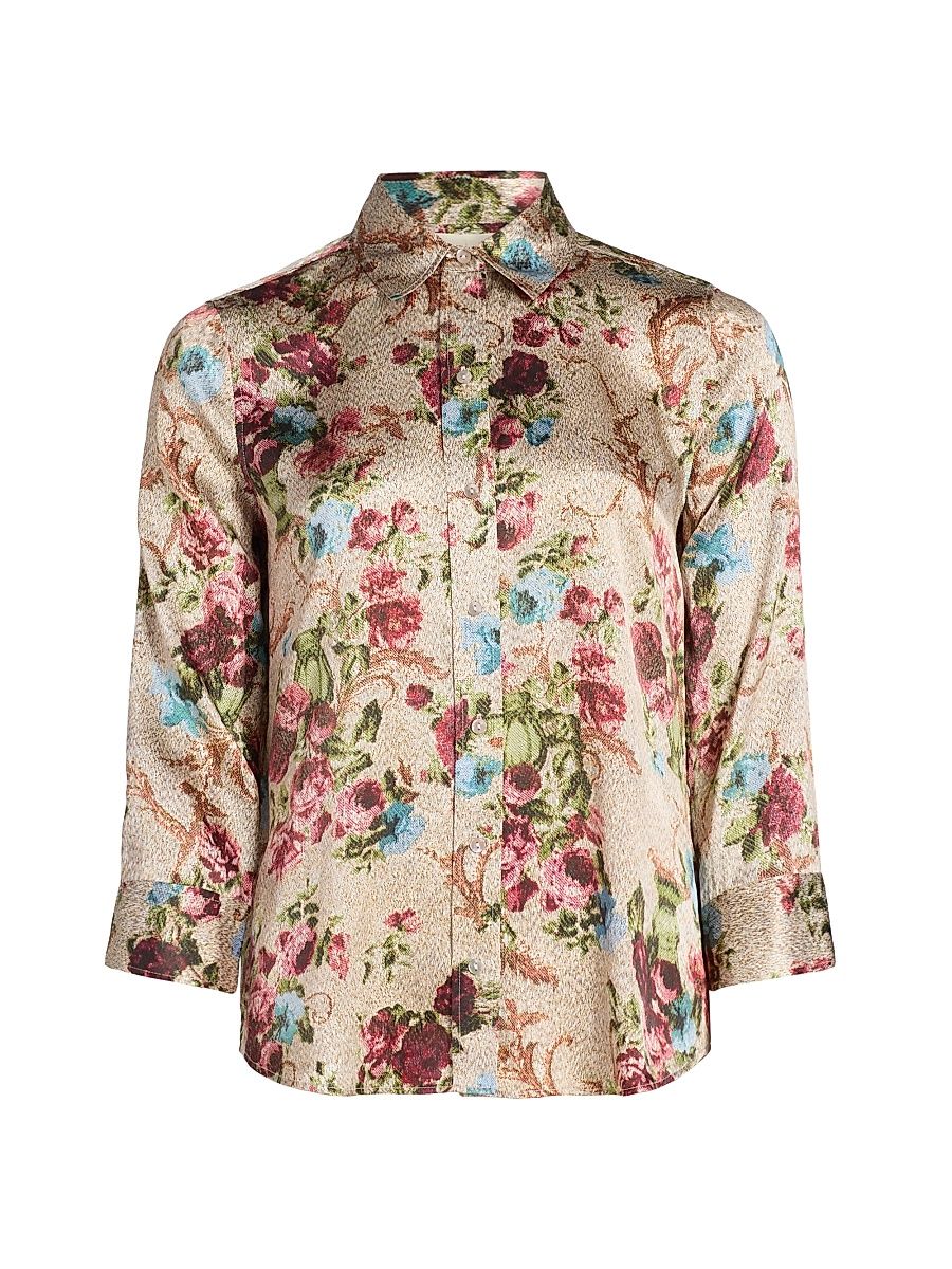 Women's Dani Floral Silk Blouse - Multi Floral Tapestry - Size XL