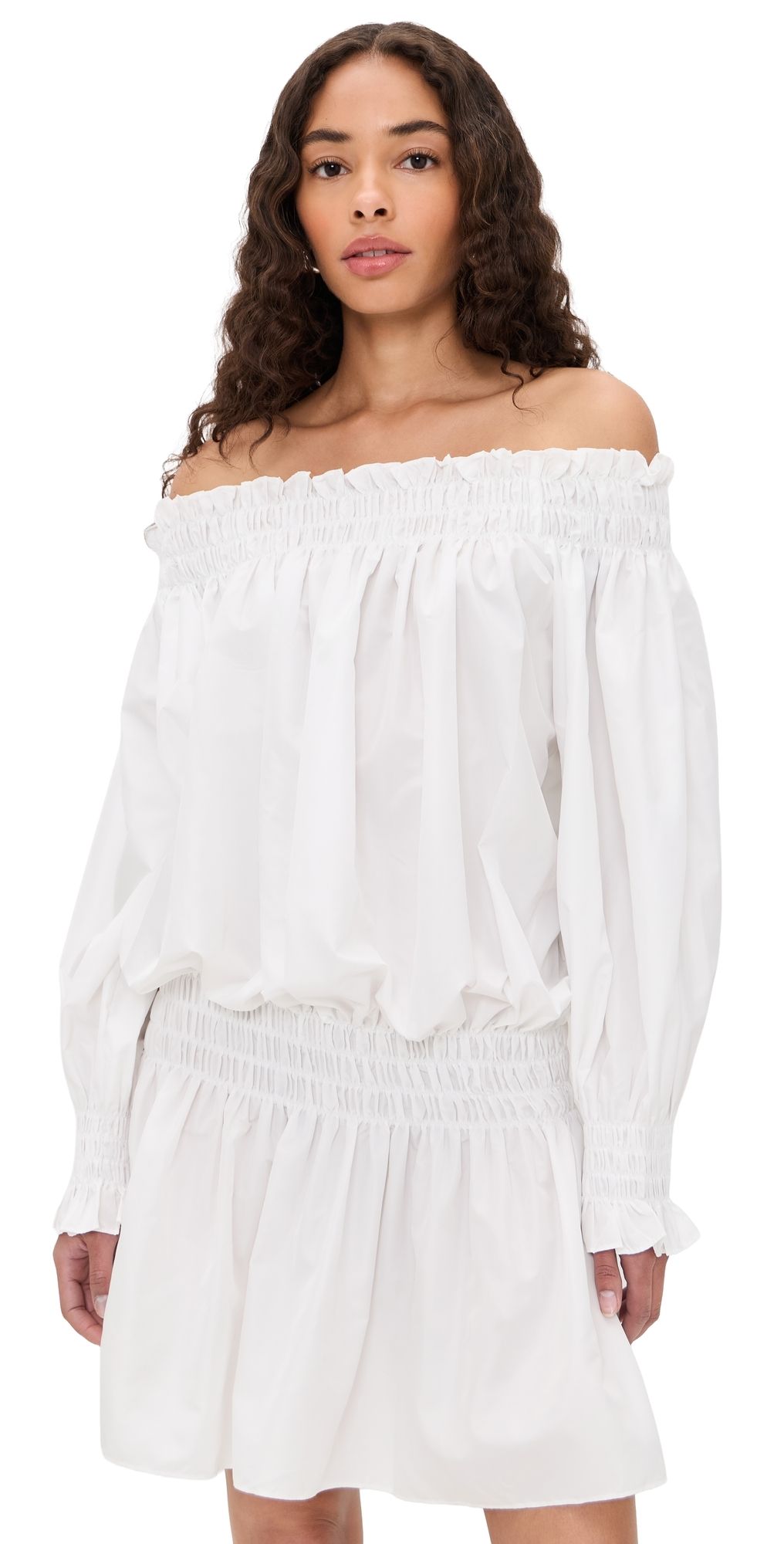 Norma Kamali Long Sleeve Peasant Mini Dress Snow White XXS