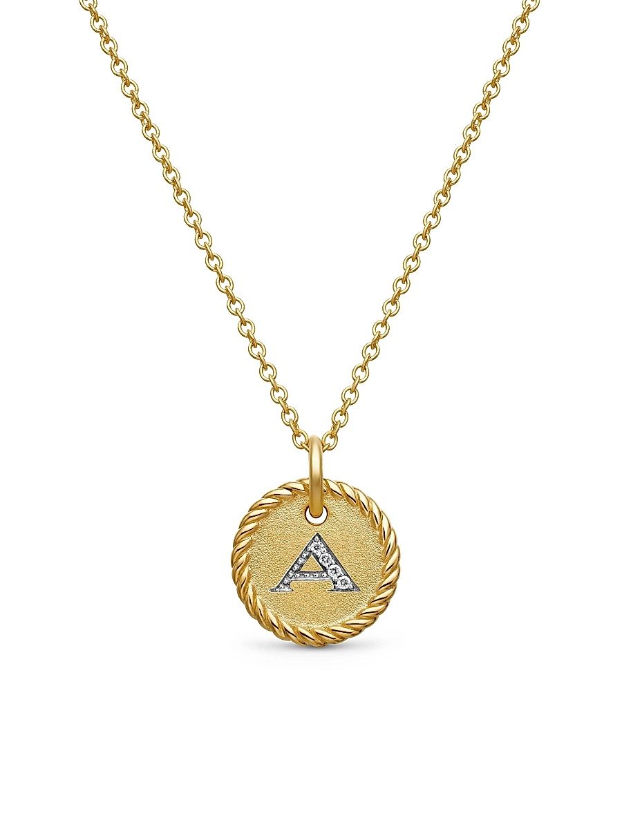 Women's Initial Charm Necklace in 18K Yellow Gold with Pavé Diamonds - Initial Z