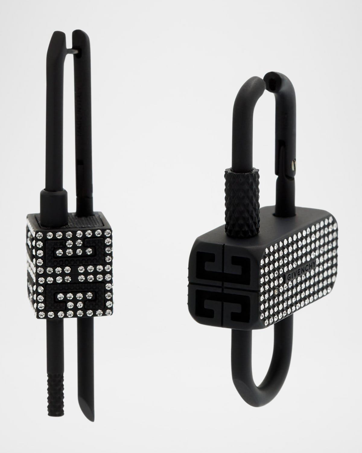 Men & apos;s Crystal Pave Asymmetrical Padlock Earrings