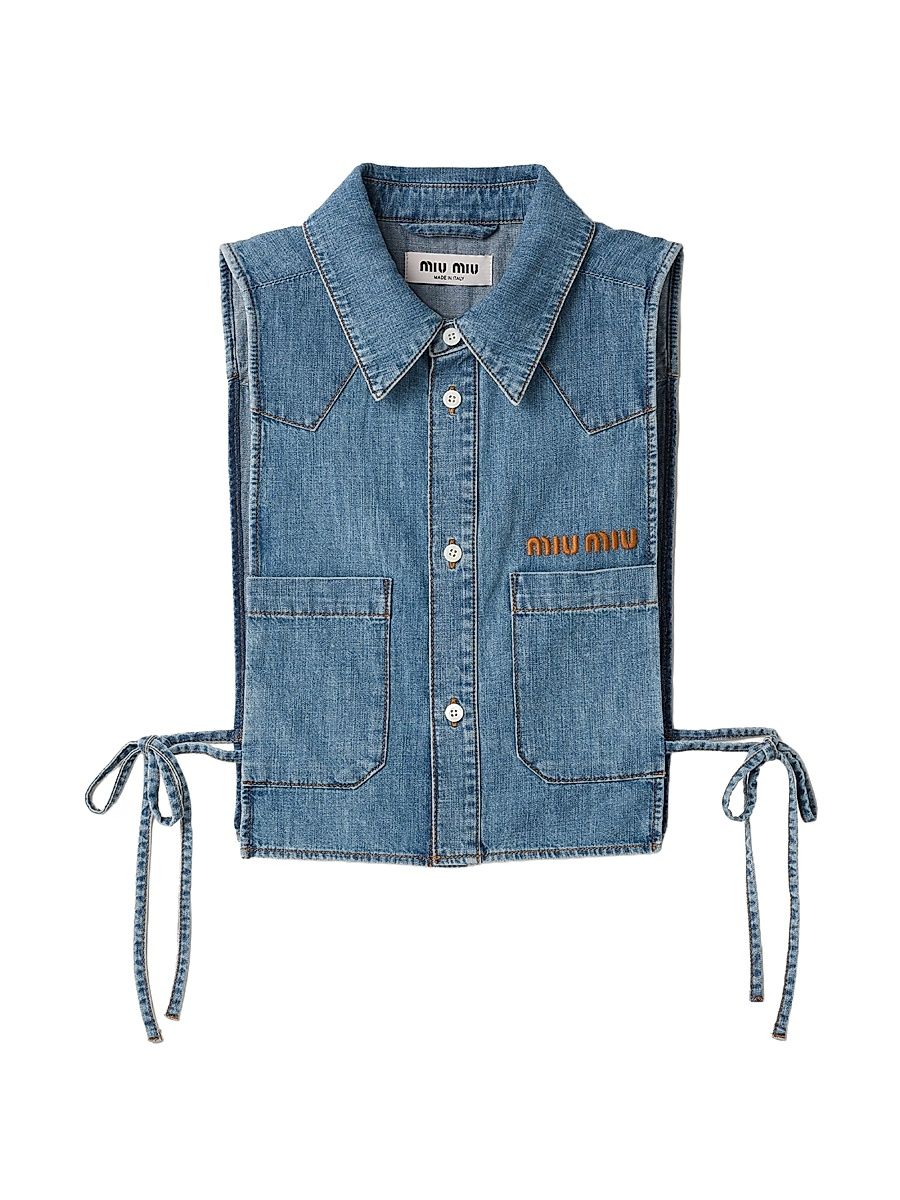 Women's Cropped Chambray Tie Shirt - Blue - Size 4