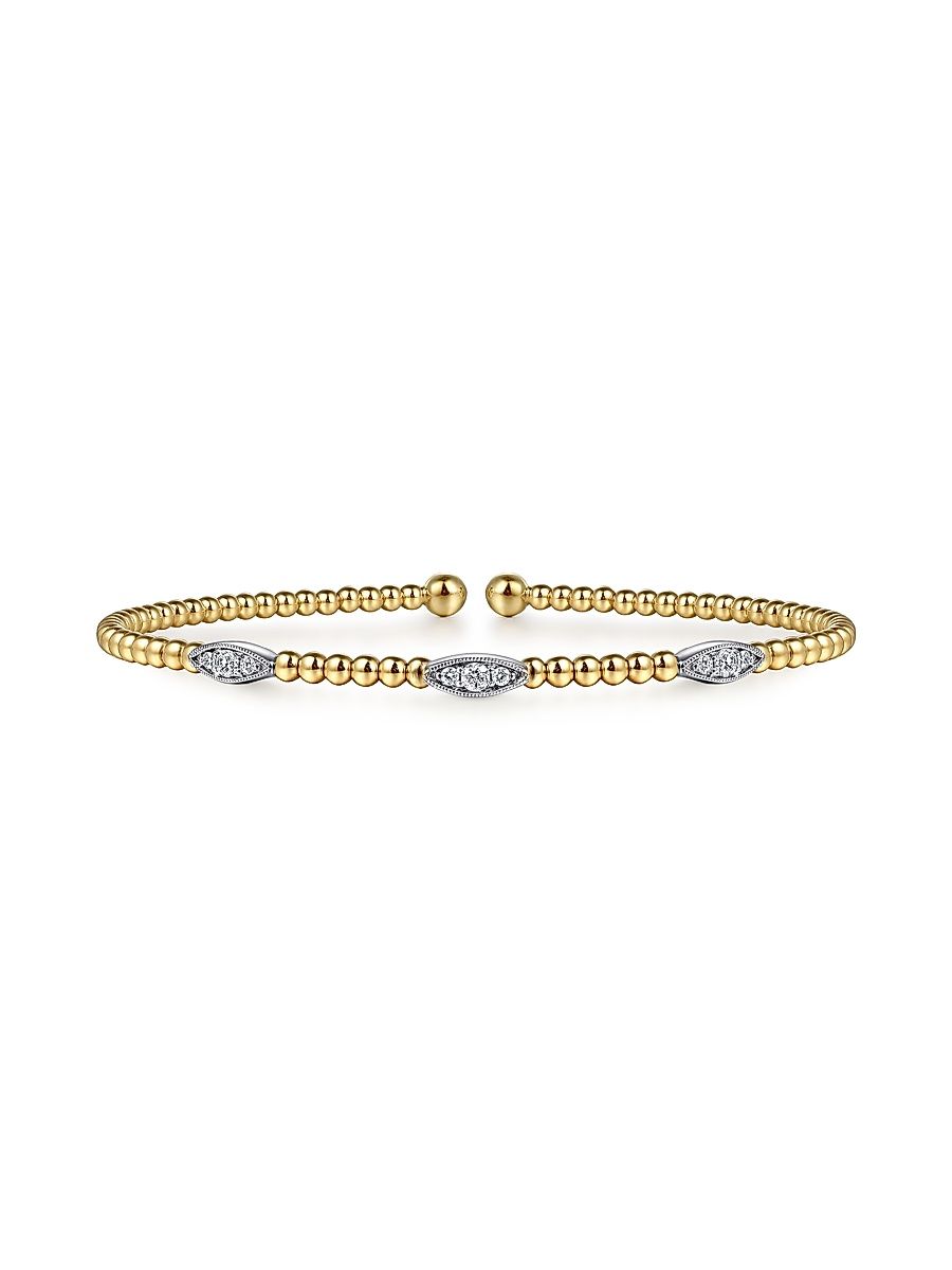 Women's Bujukan 14K White & Yellow Gold & 0.17 TCW Diamond Marquise Cuff Bracelet - Yellow Gold