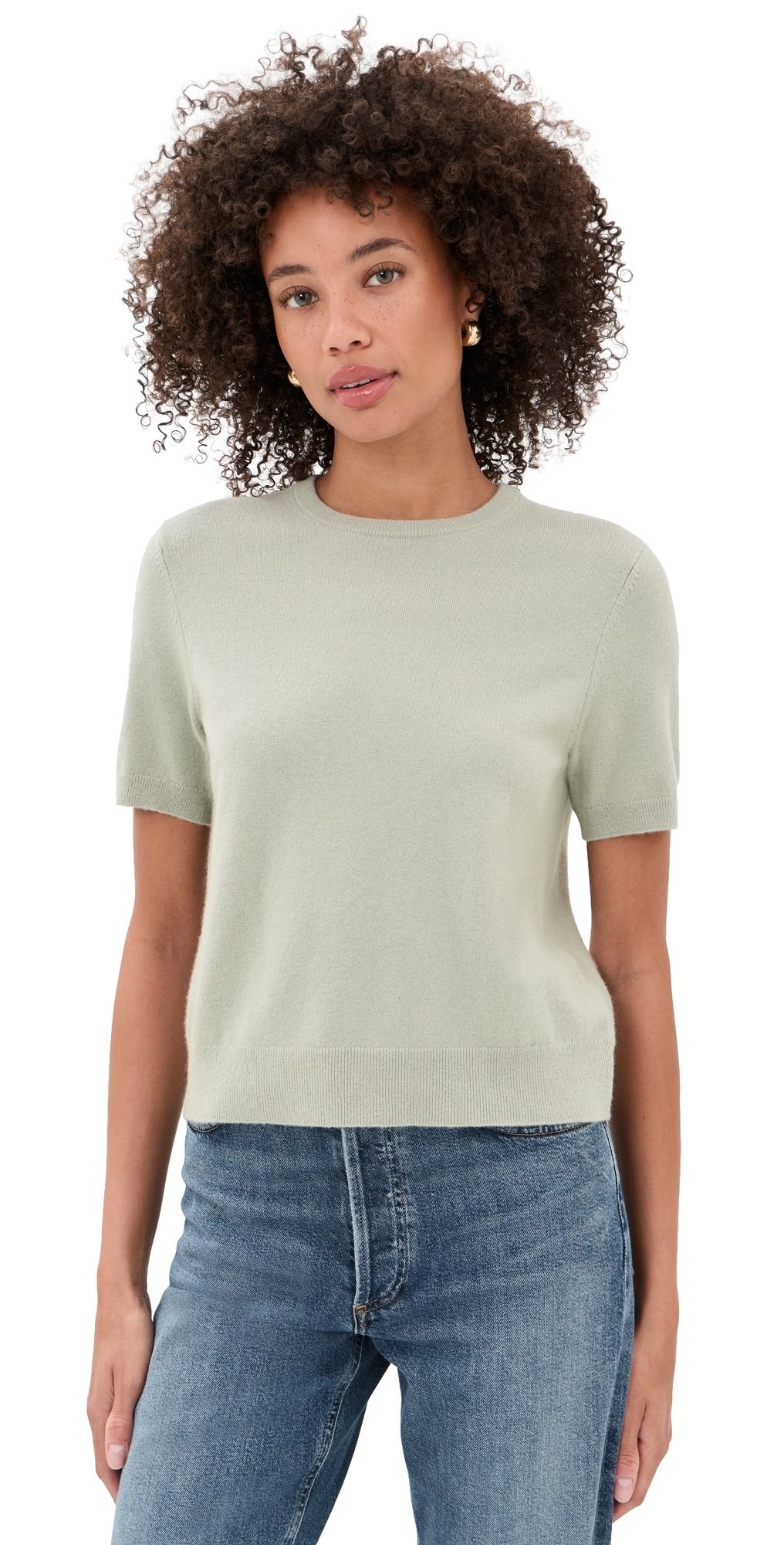 Vince Relaxed Short Sleeve Sweater Stone Sage XS