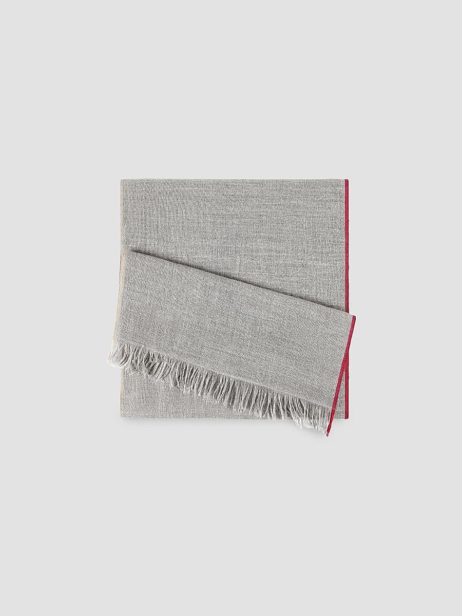 Brunello Cucinelli Men's Cashmere and Cotton Scarf with Selvedge - Grey