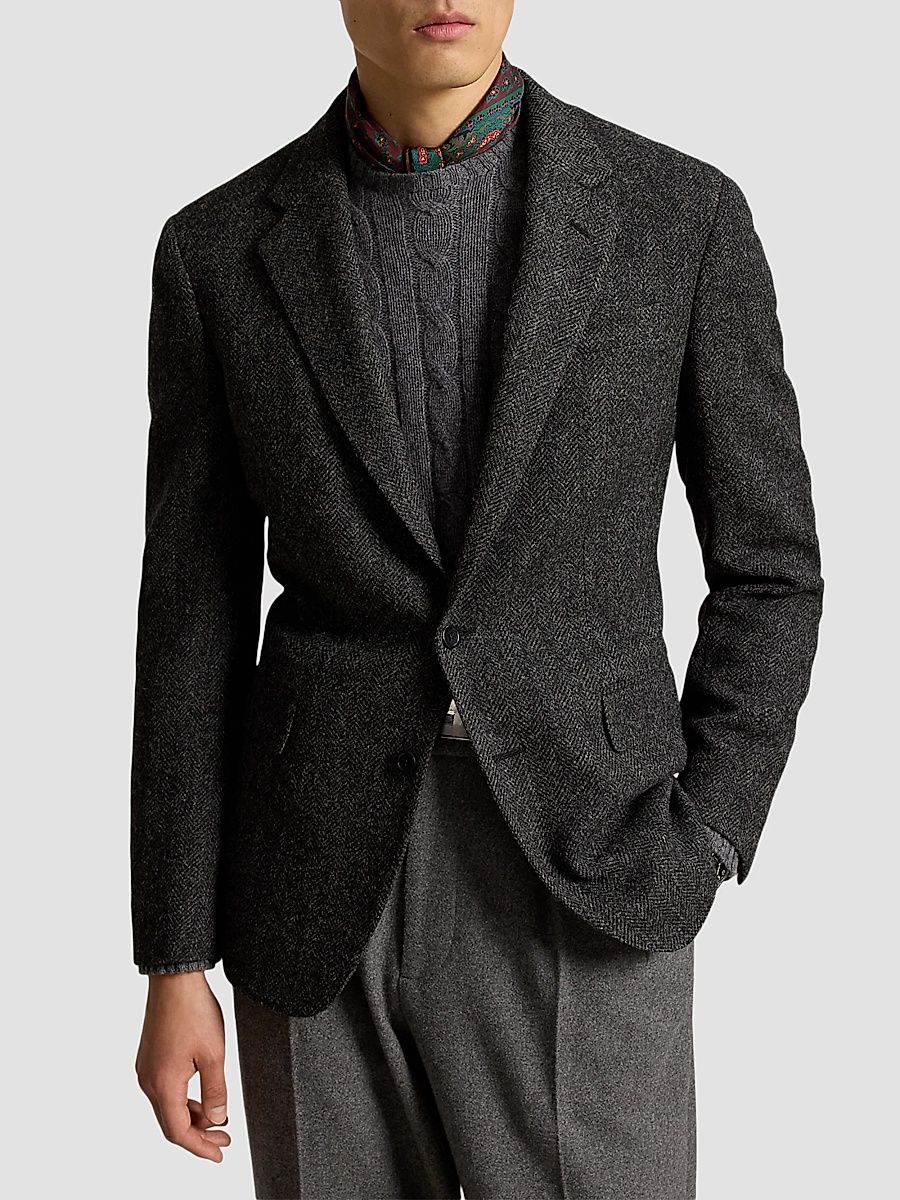 Polo Ralph Lauren Men's Herringbone Tailored-Fit Sport Jacket - Charcoal - Size 48