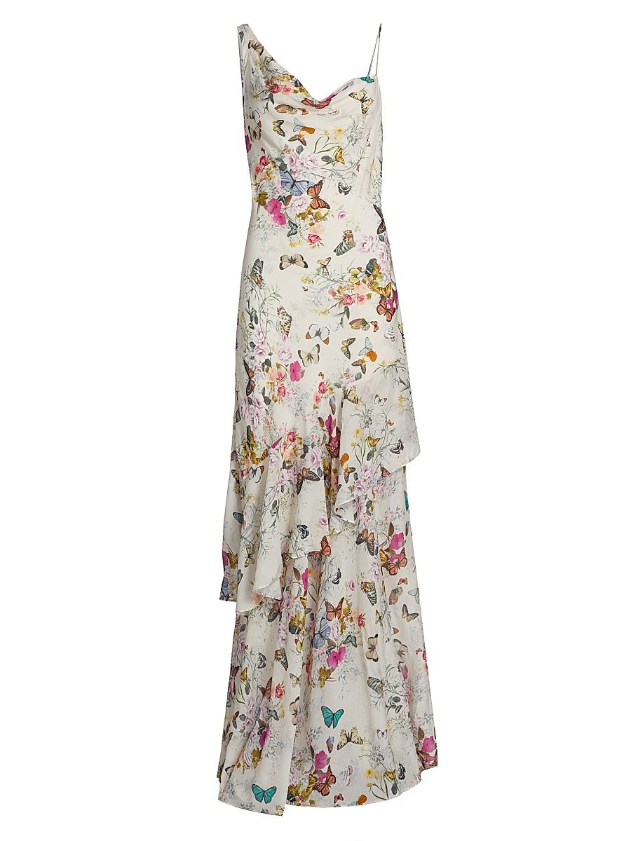 Women's Viola Floral Silk Asymmetric Gown - Multi Charonda Butterfly - Size 0