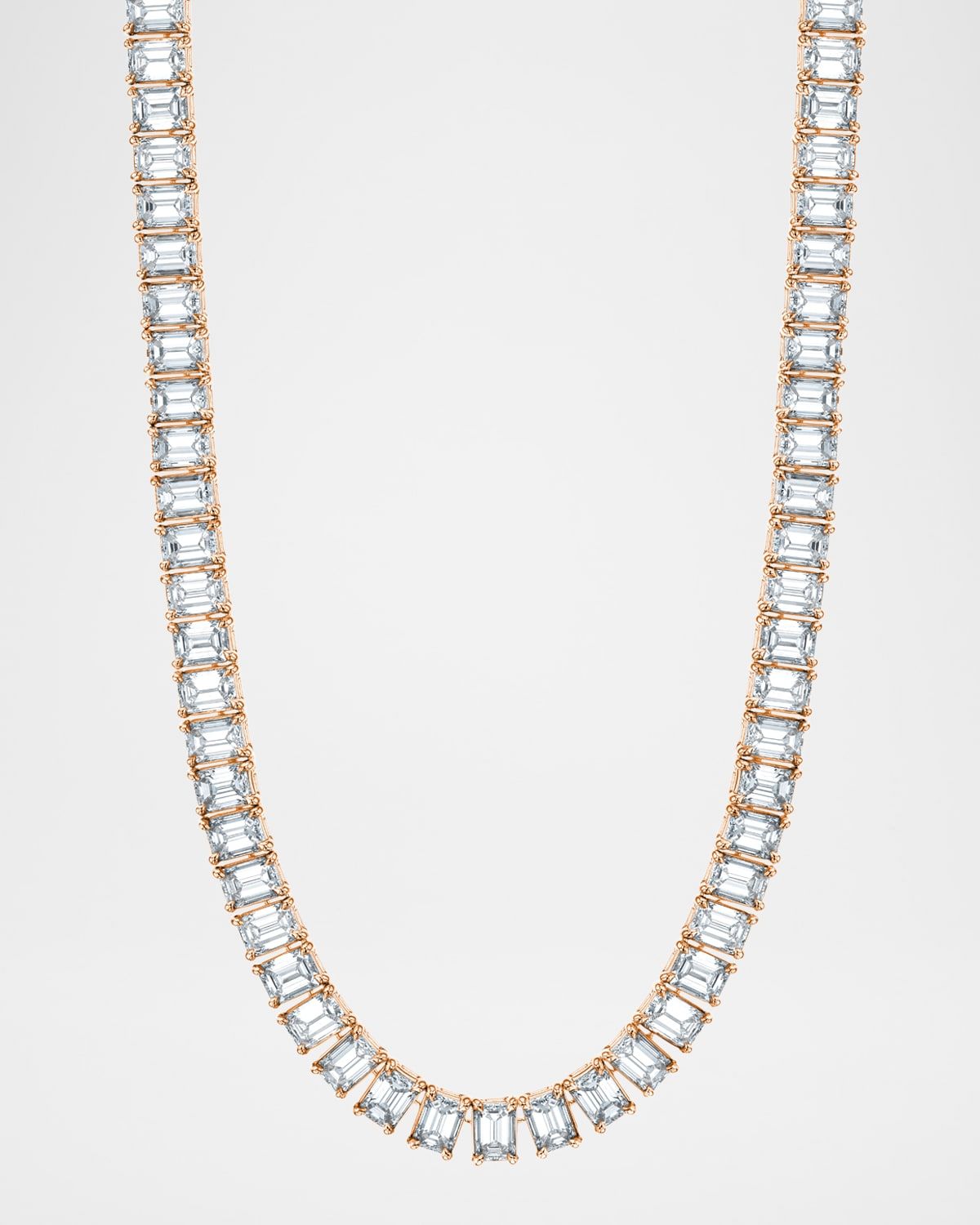 x Christina Adamo 18K Gold North-South Emerald-Cut Prong-Set Diamond Tennis Necklace, 16"L, 22.20tcw