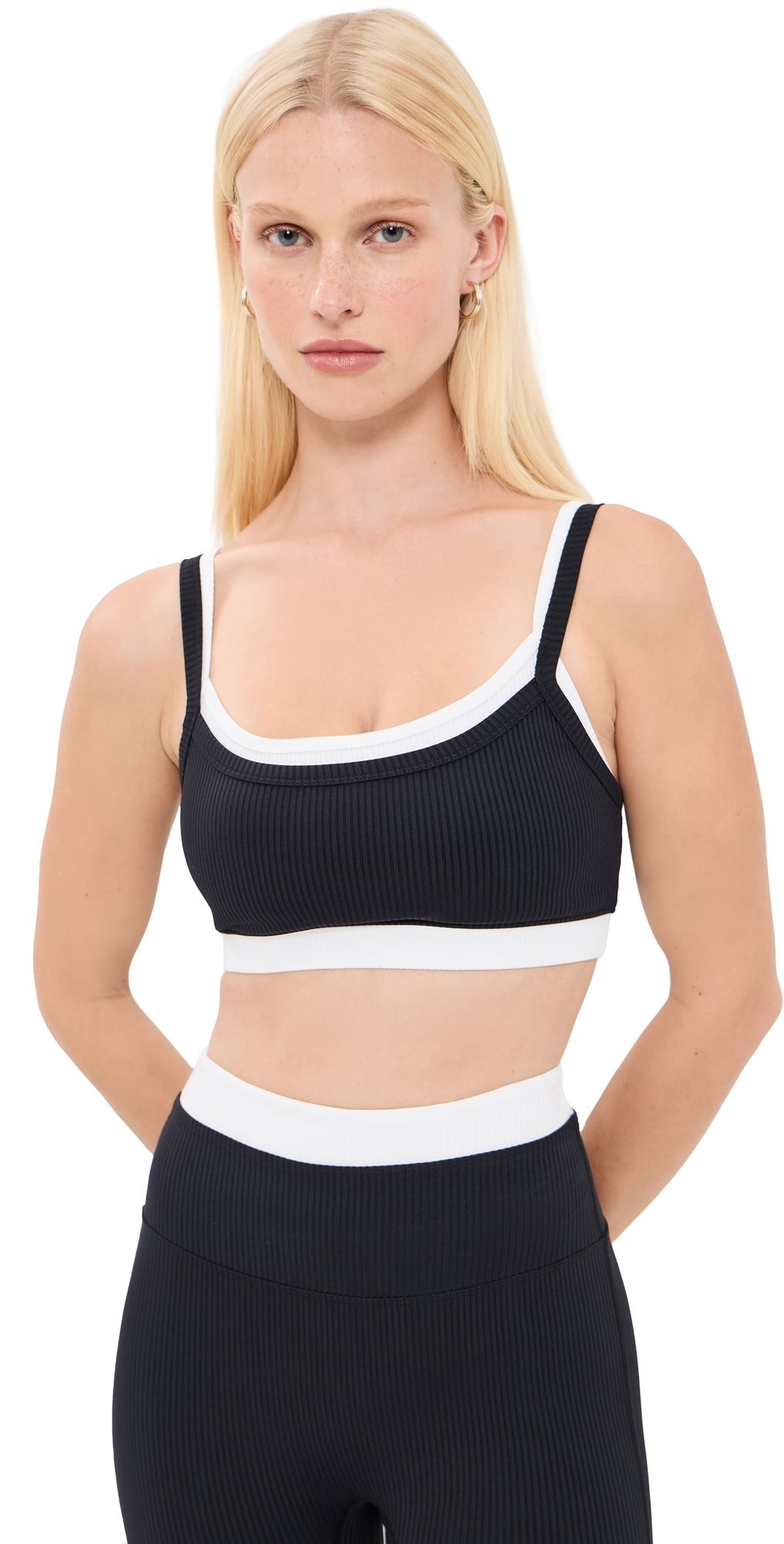 Year of Ours Ribbed Layered Bralette Black/White L