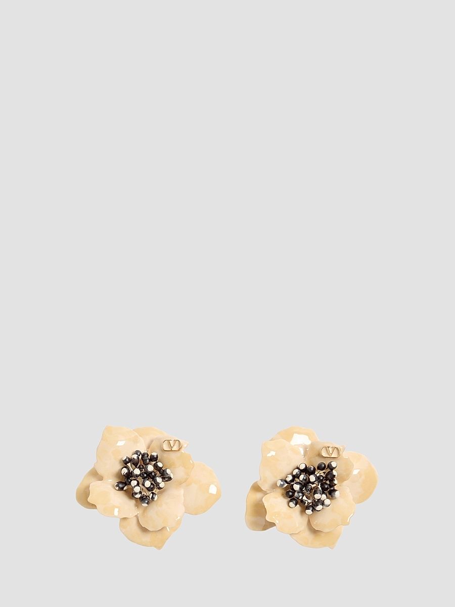 Women's Fleur Lumineuse Earring in Metal, Enamel and Fabric - Gold