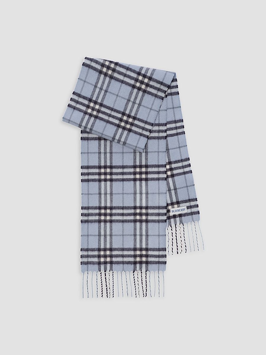 Kid's Check Cashmere Scarf - Bank Blue