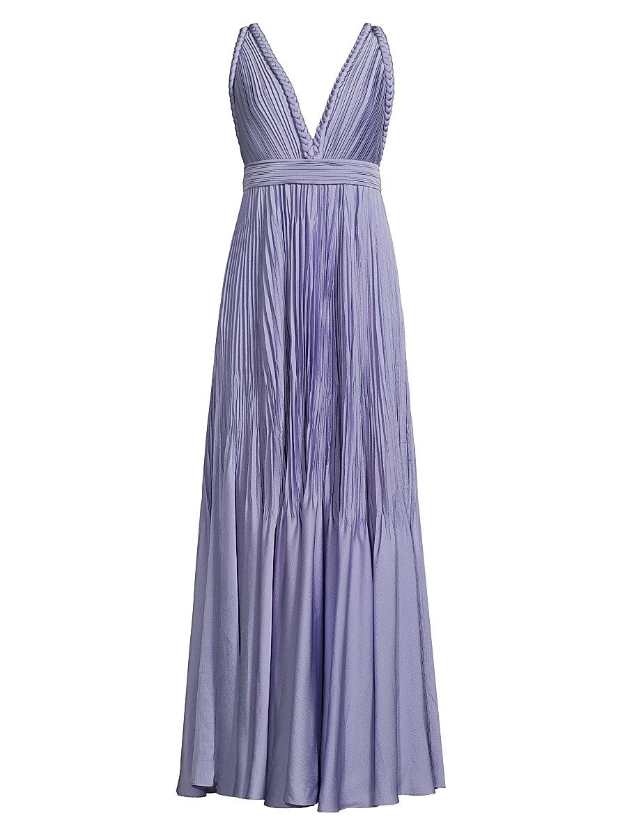 Women's Hazel Pleated Satin V-Neck Gown - Violet - Size 12