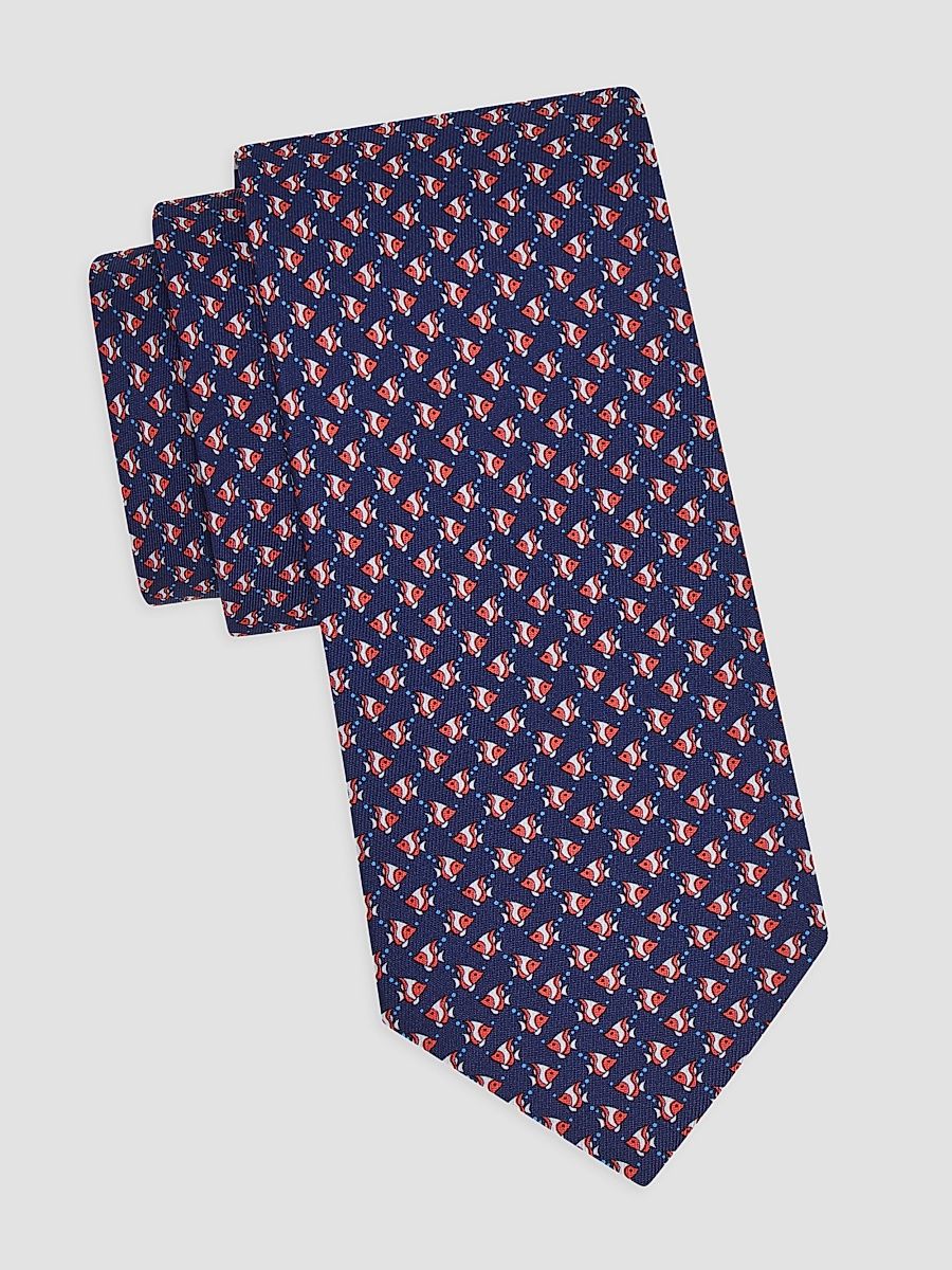 Men's Fish Gancini Silk Tie - Blue Scuro Rosso