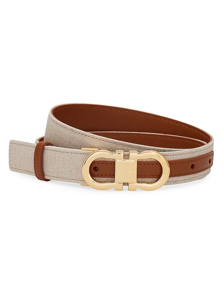Women's Gancini Buckle Linen-Blend Belt - Naturale