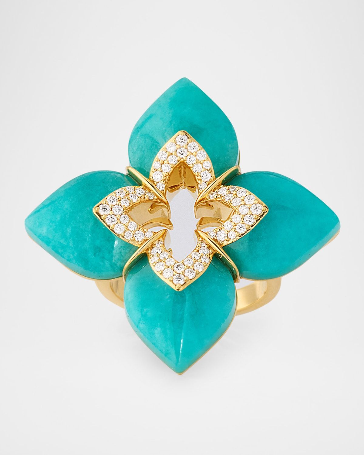 Souffle 18K Yellow Gold Diamond Venetian Princess Ring with Gemstones, Size 6.5