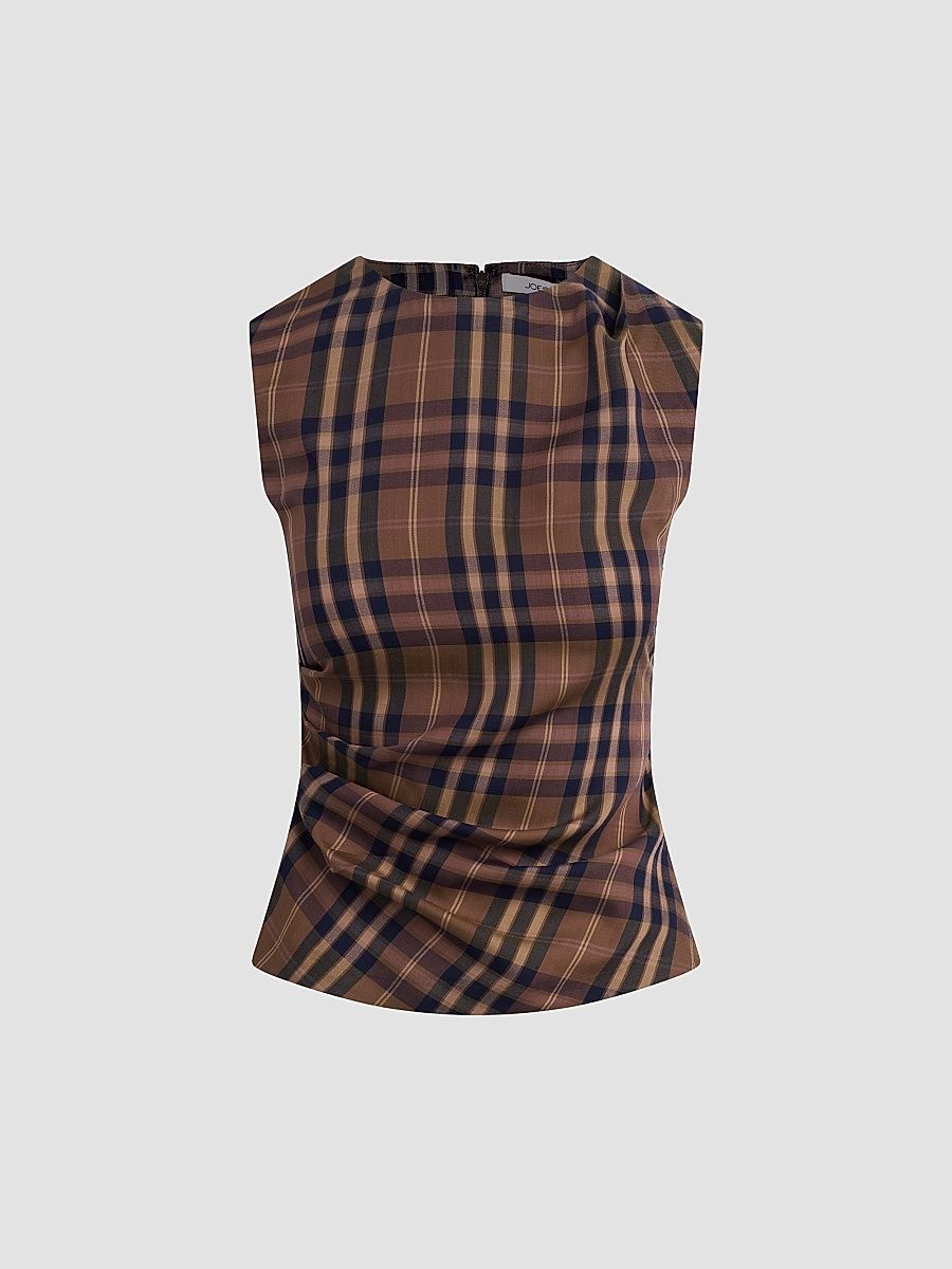 Women's The Meg Plaid Top - Camel Plaid - Size Large