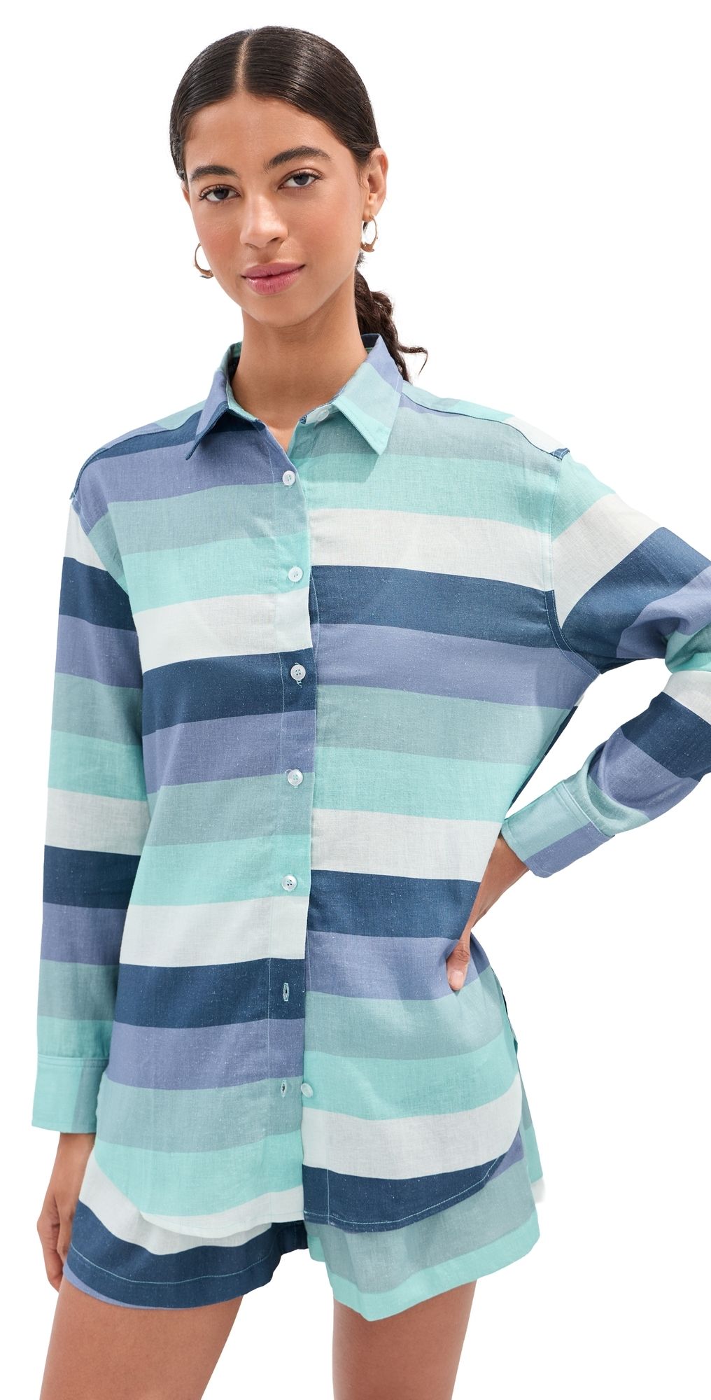 LE BOP Ombre Button Down Shirt OCEAN OMBRE L