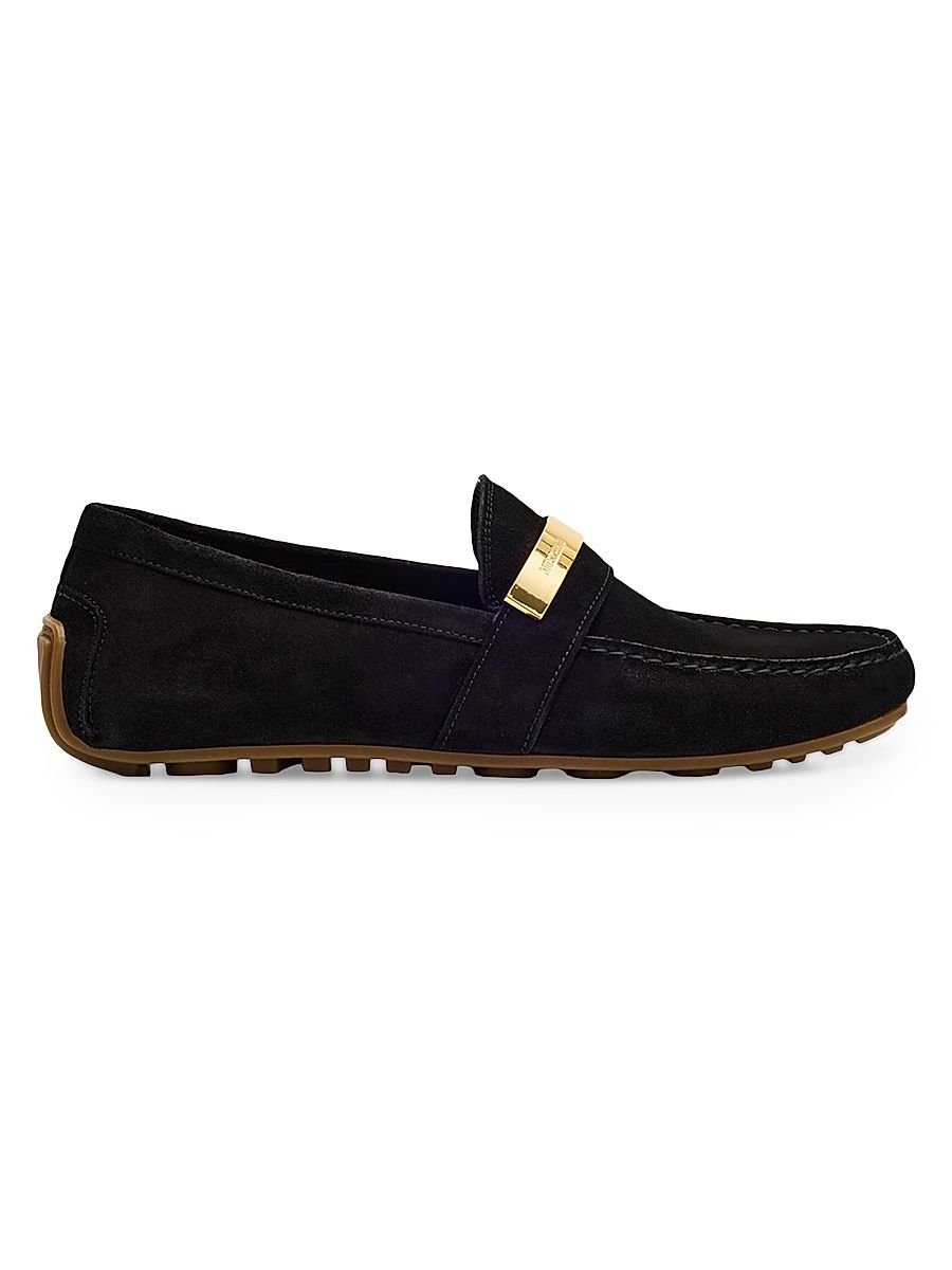Men's Logo-Detailed Suede Driving Loafers - Black - Size 11