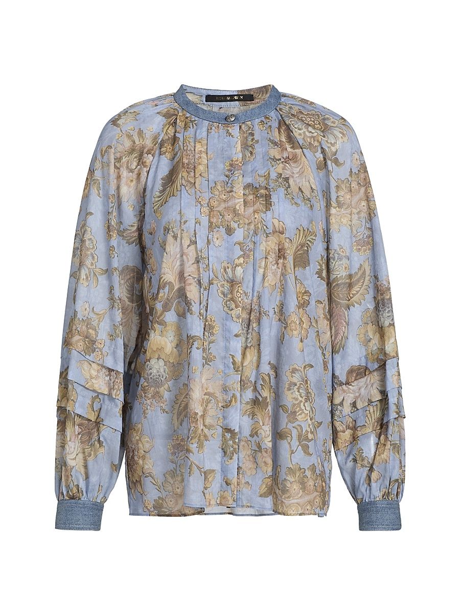 Women's Stevie Cotton Peasant Blouse - Sky Multi - Size XXL