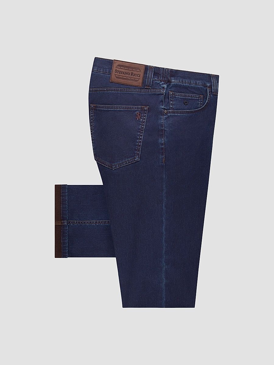 Stefano Ricci Men's Cotton Blend Tapered Jeans - Dark Blue - Size 40