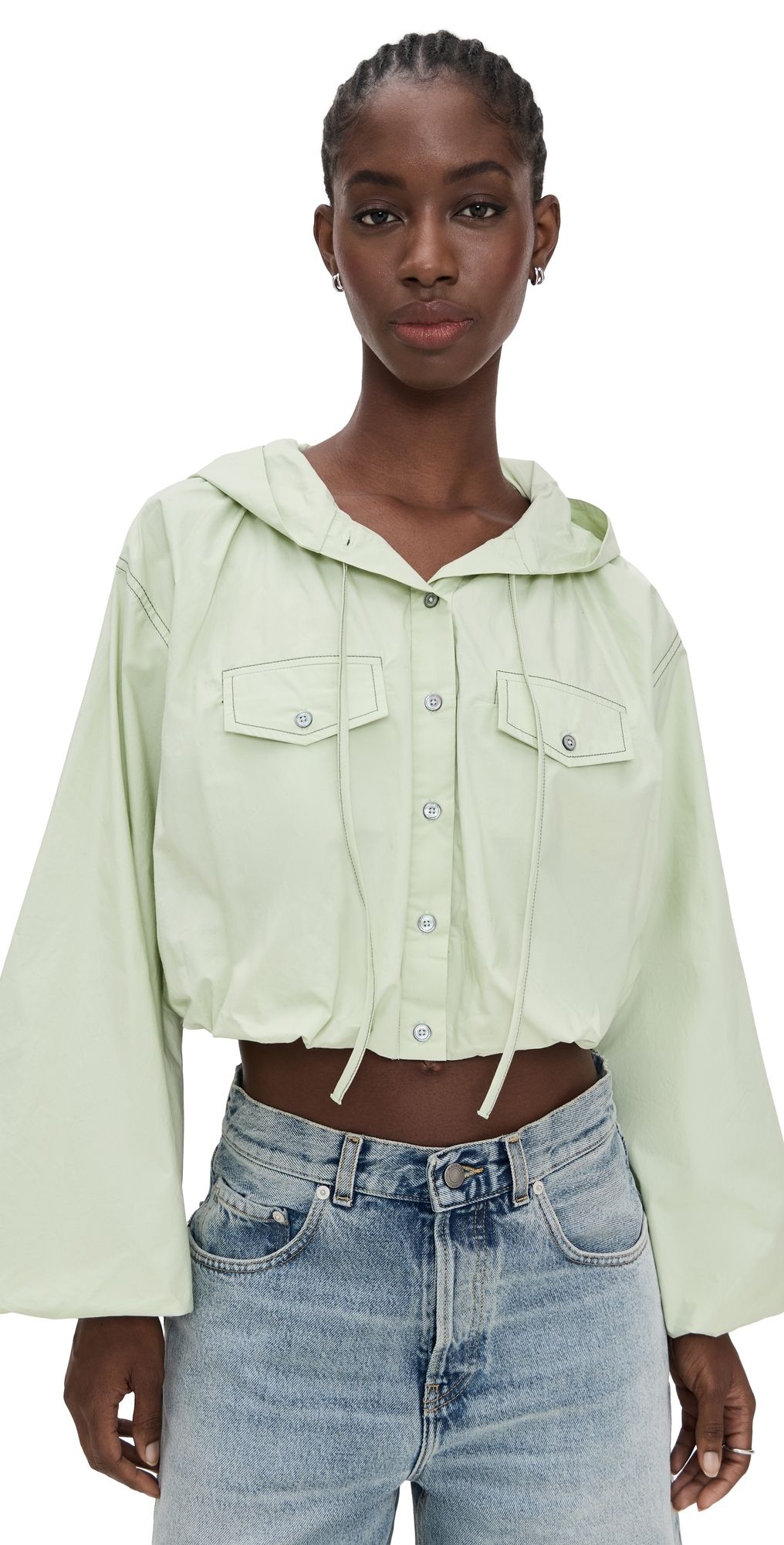 Sea Sullivan Sportswear Hooded Bubble Blouse Seafoam XS