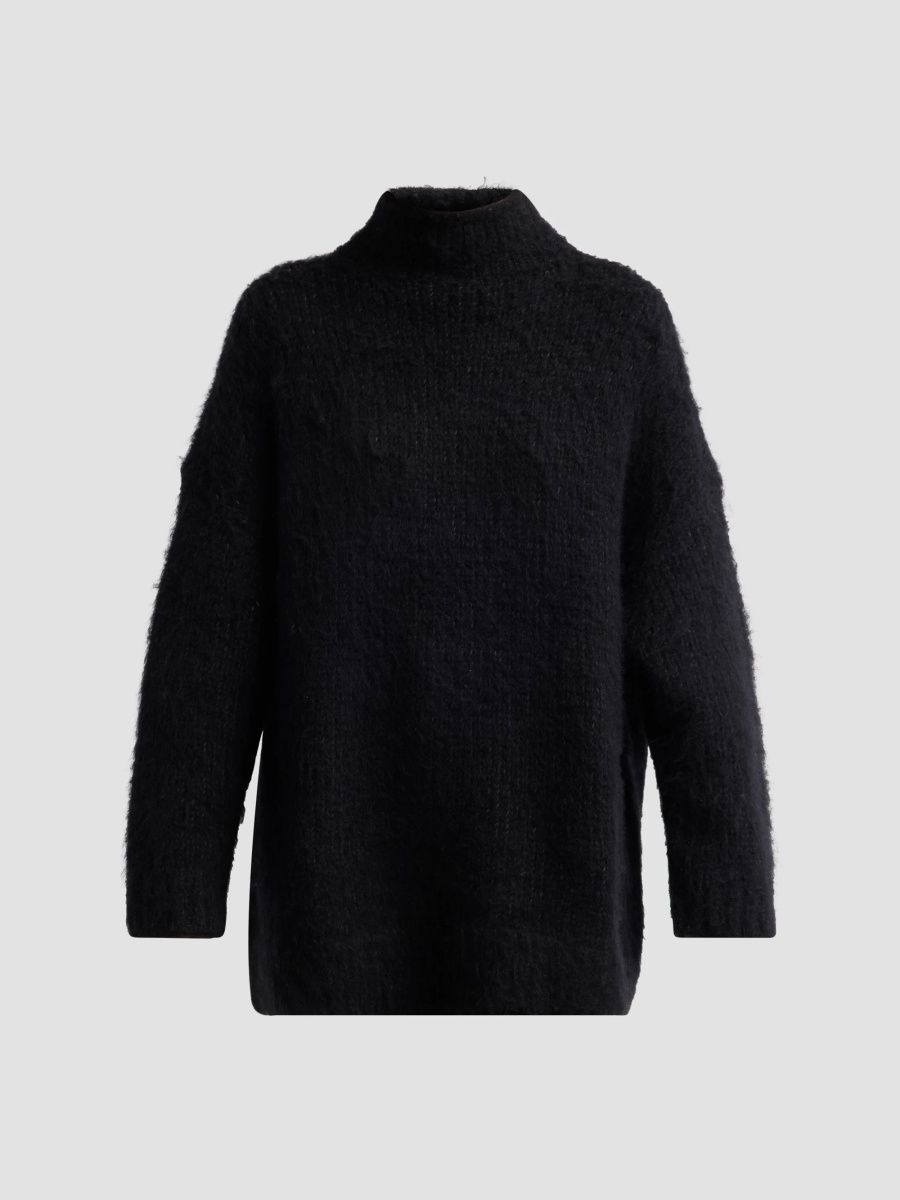Vince Women's Mock Turtleneck Brushed Wool-Blend Oversized Sweater - Black - Size XXS