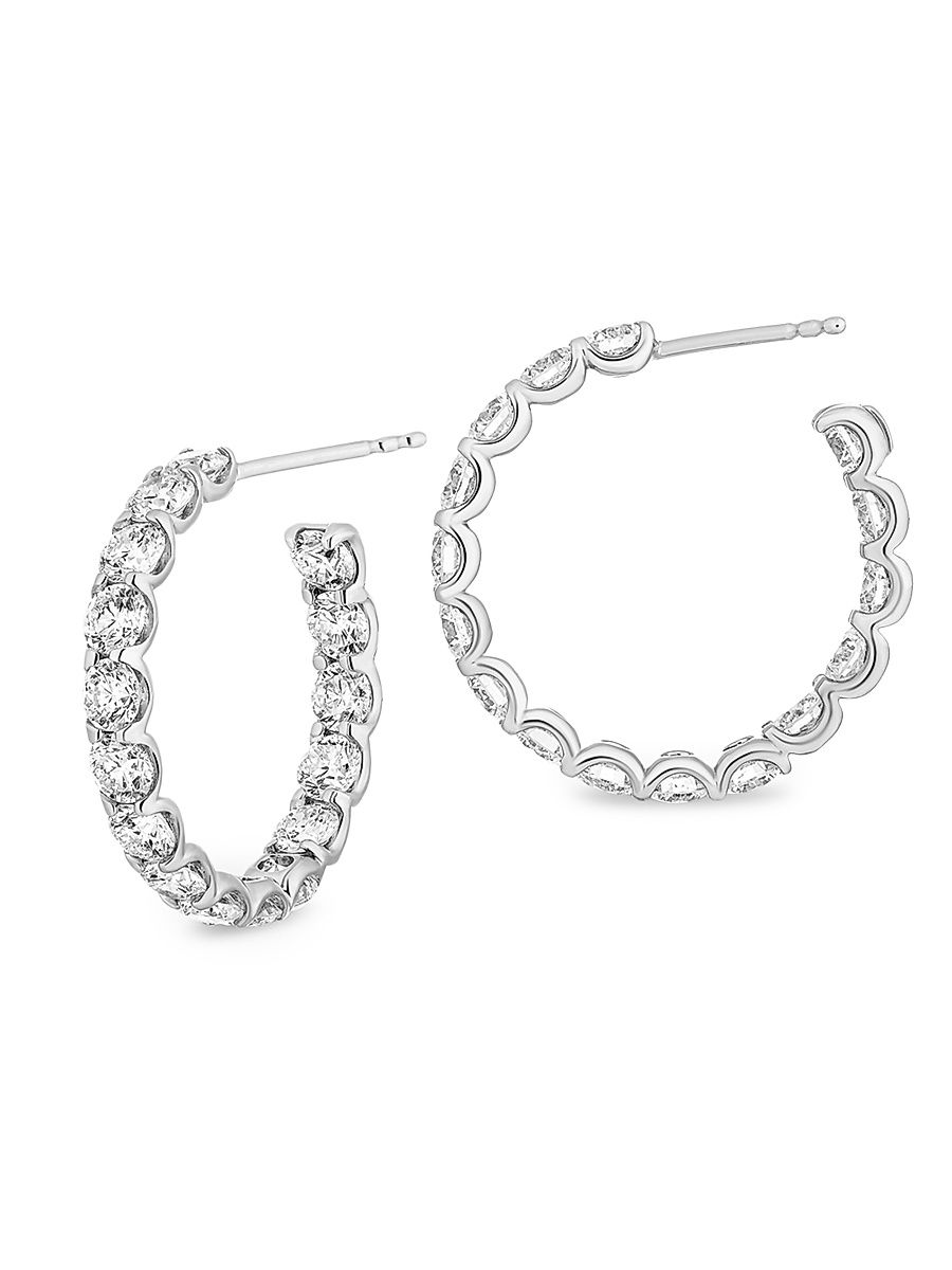 Women's 18K White Gold & 4.80 TCW Diamond Hoop Earrings - White Gold