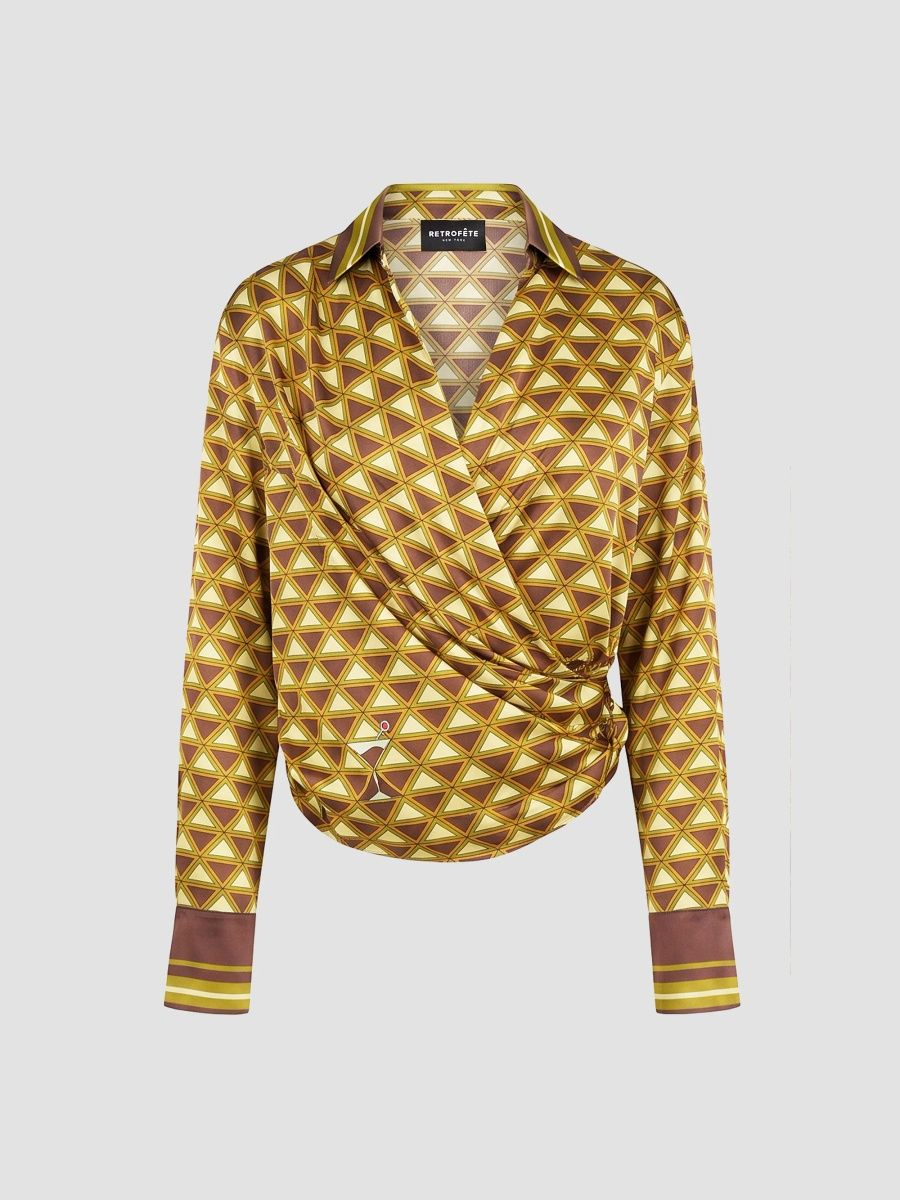 Women's Kourt Paisley Wrap Blouse - Cigar Geo - Size Medium