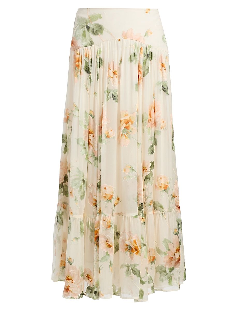 Women's Carousel Burnout Floral Maxi Skirt - Cream Rose - Size 8