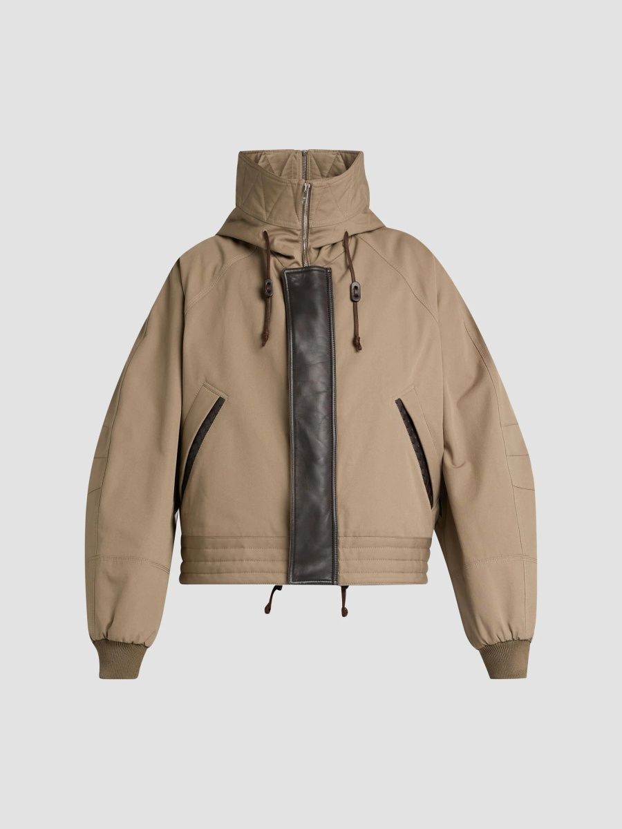 Bottega Veneta Men's Cotton Canvas & Leather Padded Jacket - Desert Taupe - Size 44