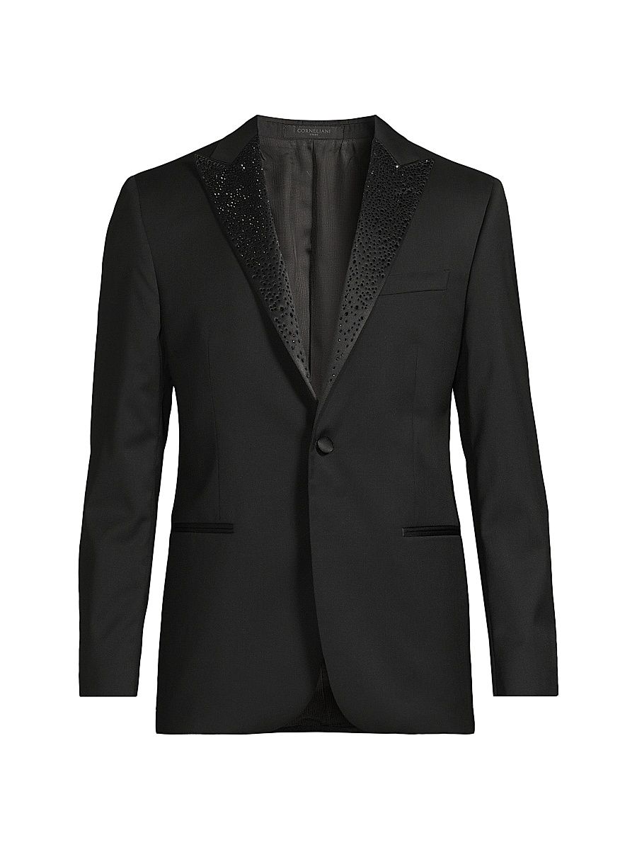 Men's Crystal Peak Lapel Sportcoat - Black - Size 48