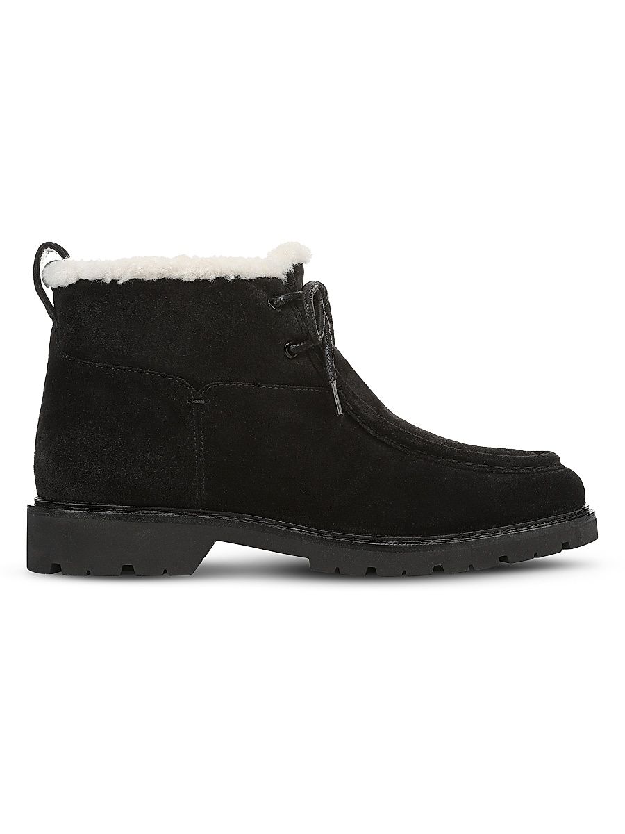 Women's Sierra Shearling-Trim Suede Lace-Up Boots - Black - Size 9.5
