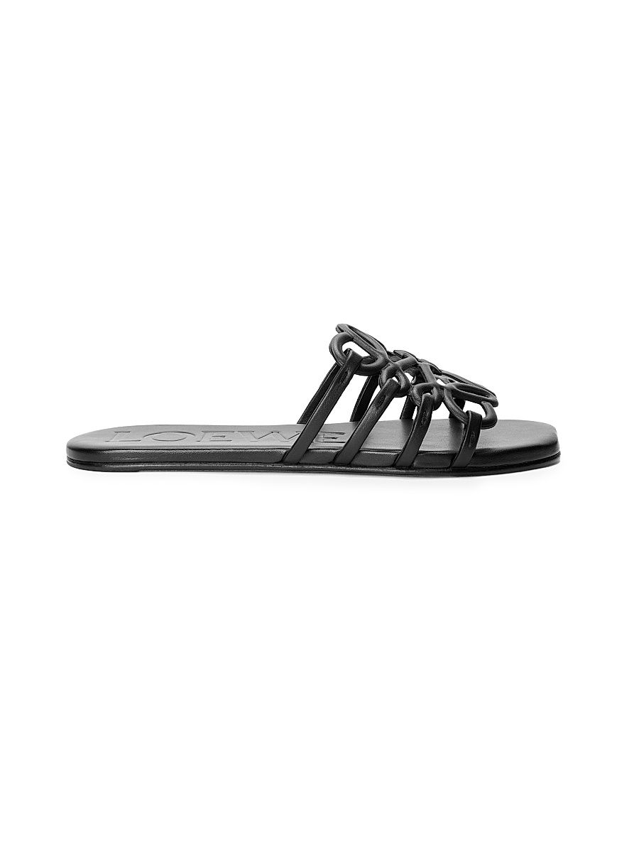 Women's Petal Anagram Leather Slides - Black - Size 11 Sandals