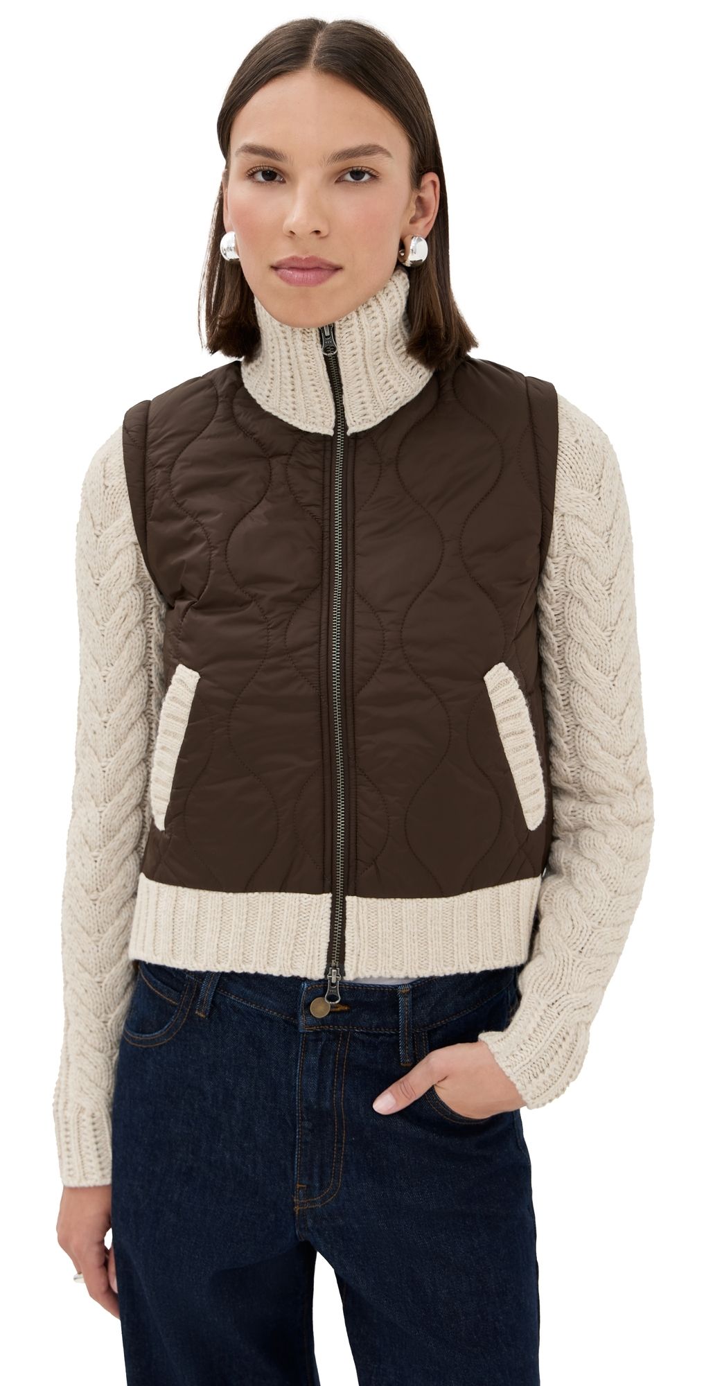 Veronica Beard Patra Mixed Media Jacket Mocha/Heathered Sand XL