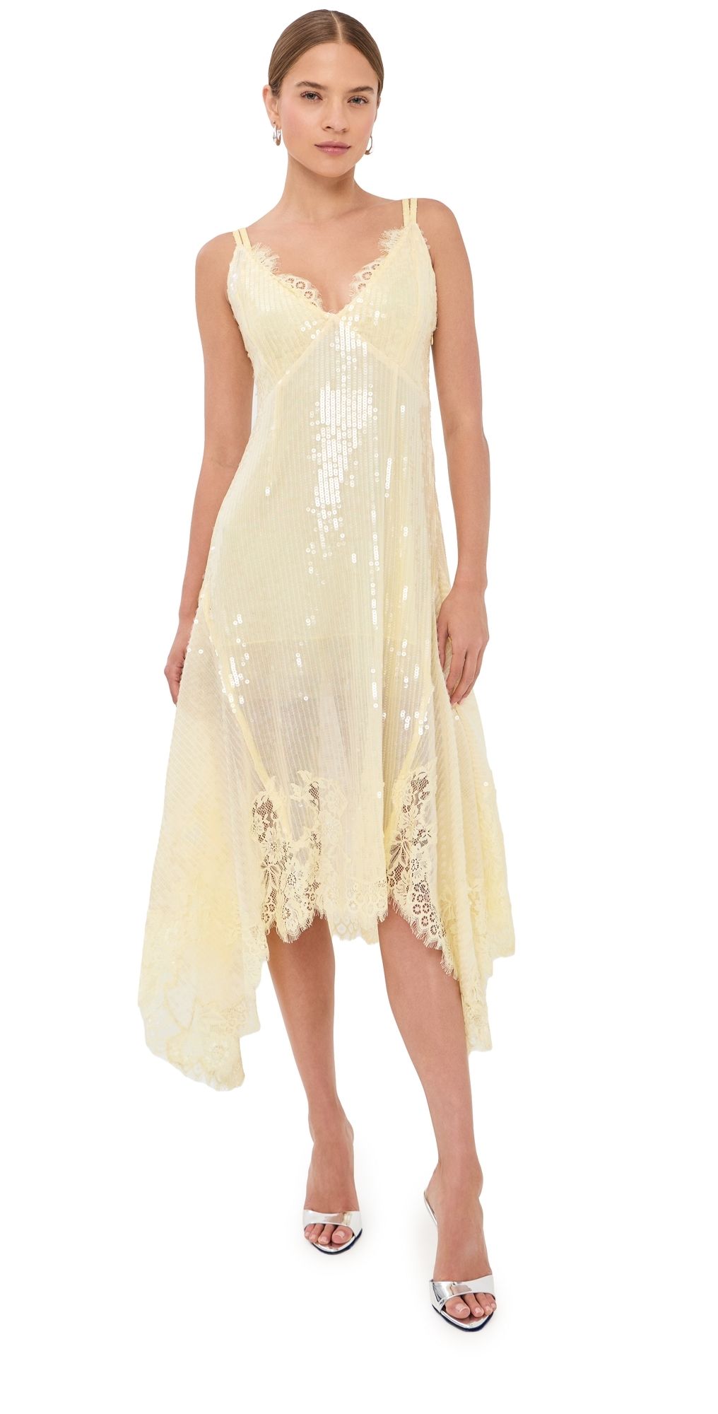 Monse Sequin Double Laced Dress Soft Yellow 10