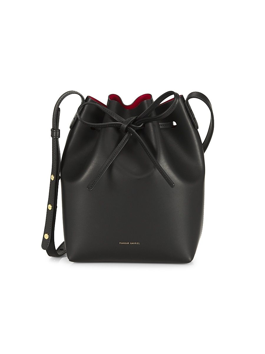 Women's Mini Leather Bucket Bag - Black Flamma