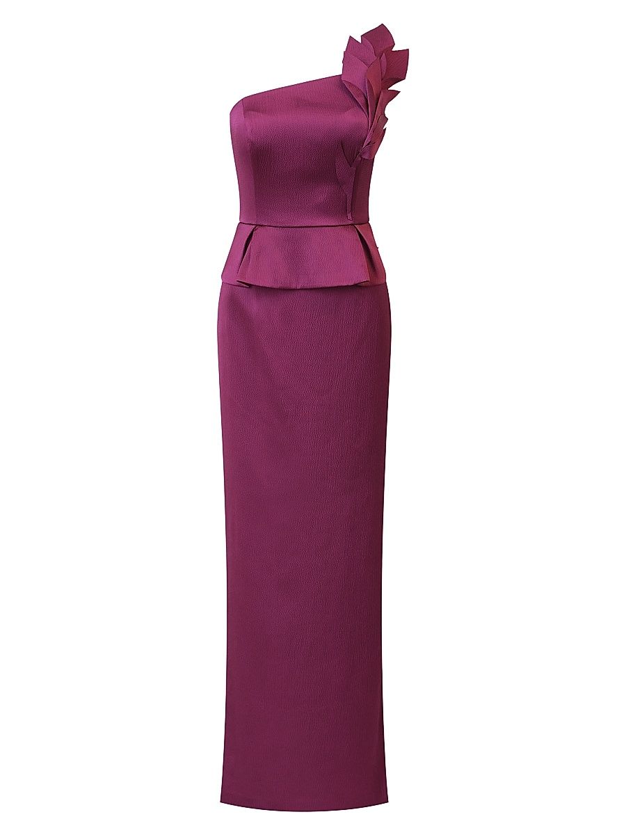 Women's Kiara Satin One-Shoulder Gown - Mulberry - Size 14