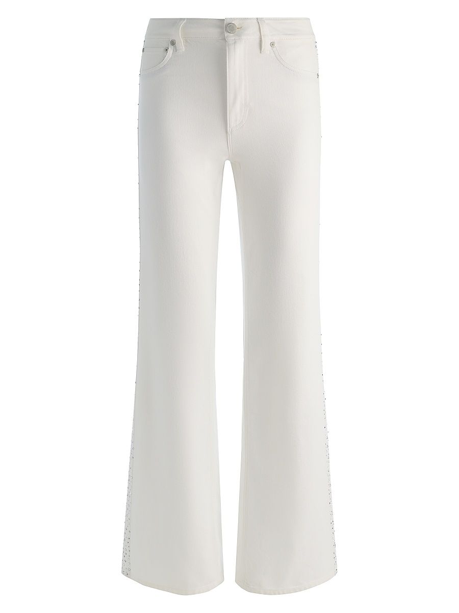 Women's Chic High-Rise Embellished Striped Jeans - Off White Silver - Size 32