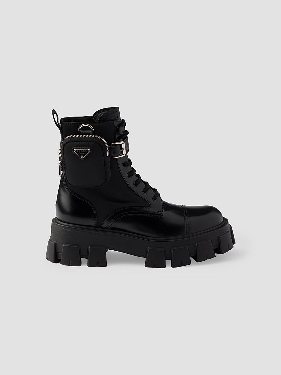 Women's Monolith Leather and Re-Nylon Boots with Pouch - Black - Size 11.5
