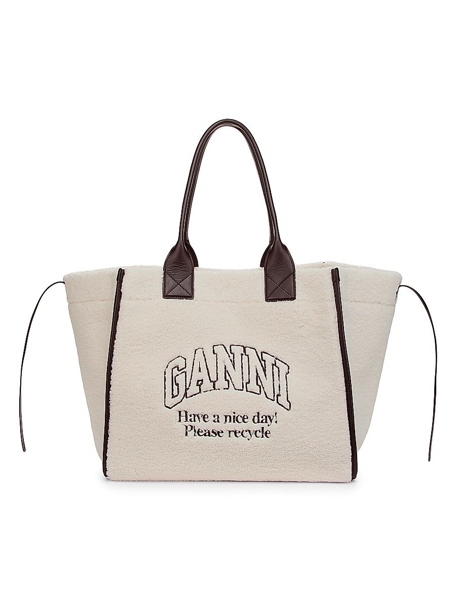 Women's XXL Faux-Shearling Shopper Tote Bag - Egret