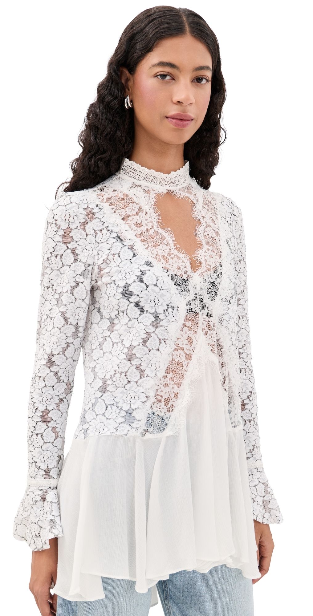 Free People First Crush Lace Tunic Top Ivory L