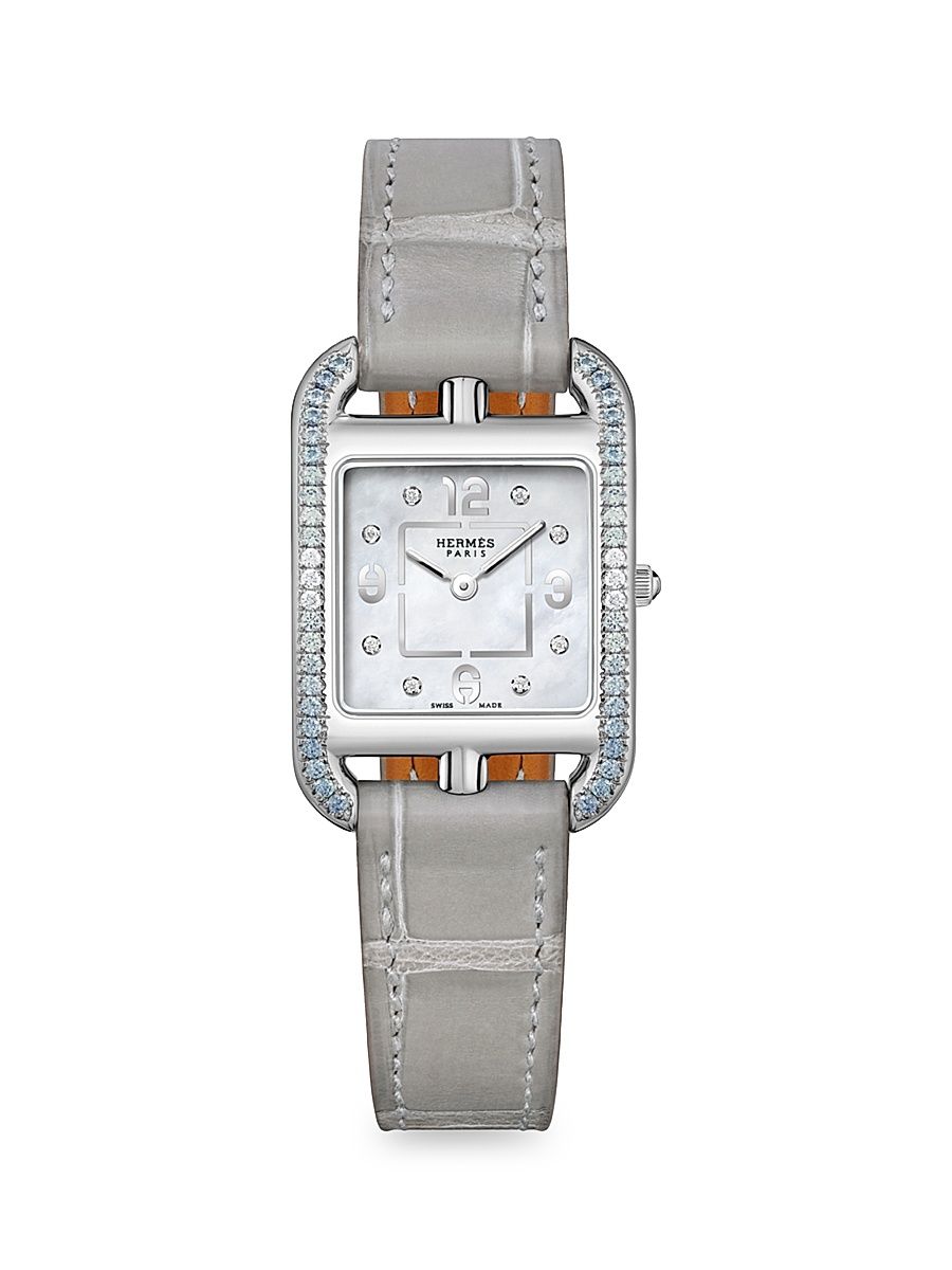 Women's Cape Cod 31MM Stainless Steel, Multi-Stone & Alligator Strap Watch - Grey