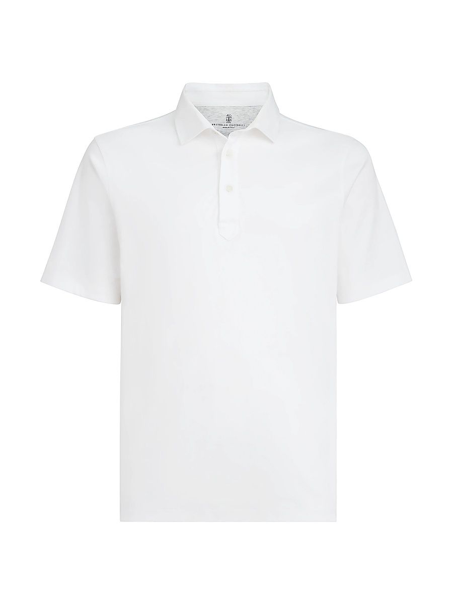Brunello Cucinelli Men's Cotton Jersey Polo with Shirt Style Collar - White - Size Medium